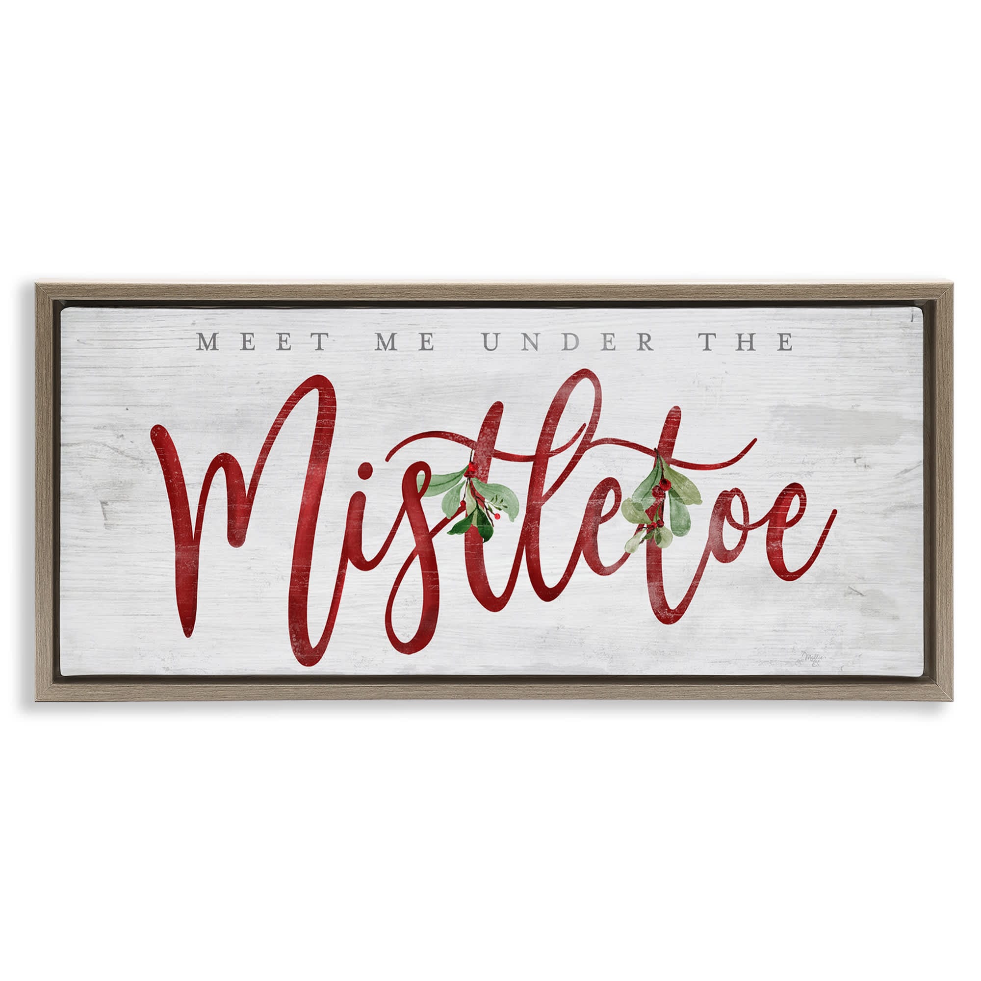 Stupell Industries BT-542-FFE-13X30 Meet Me Under Mistletoe Brown Framed Floater Canvas Wall Art By Mollie B. 31 x 14
