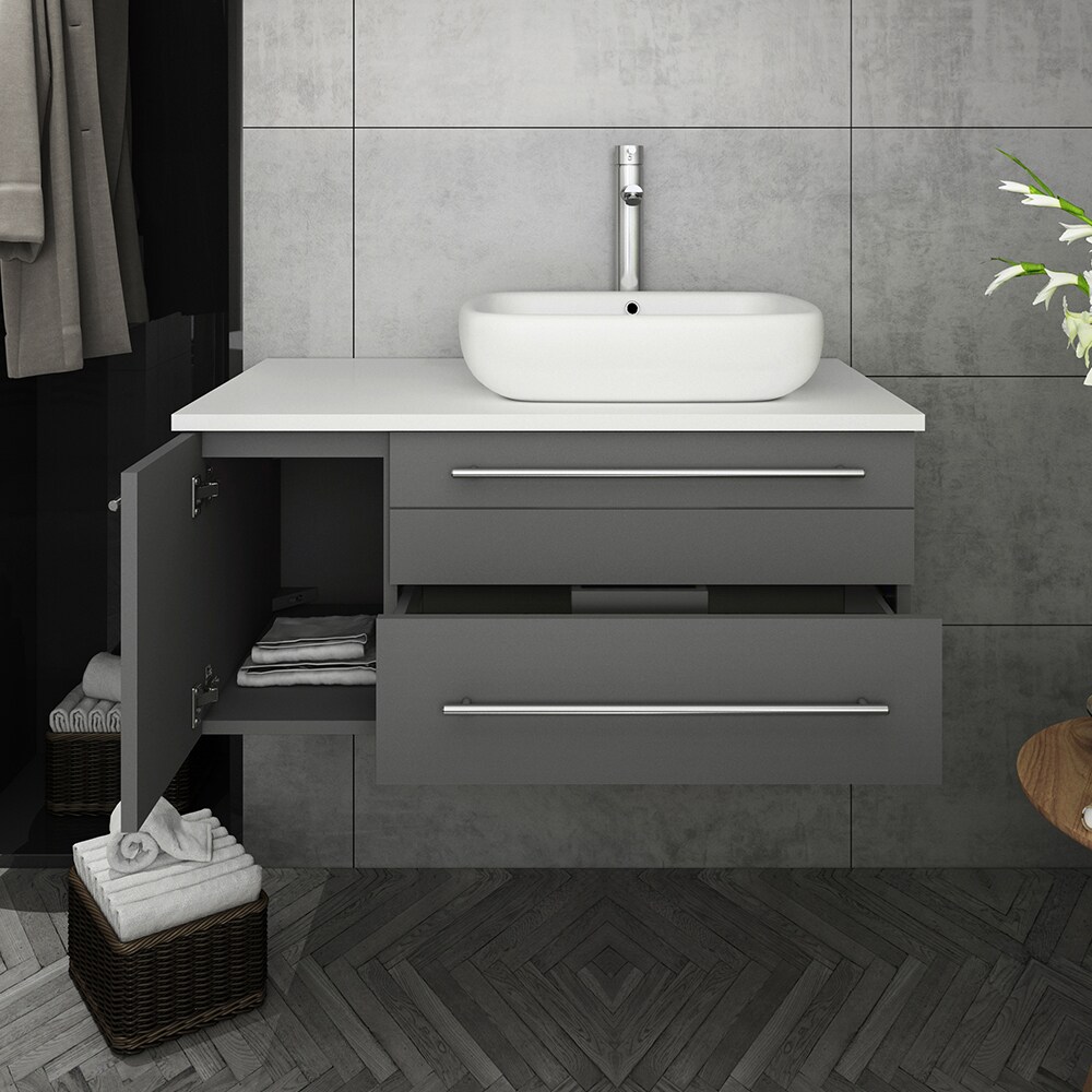 Gray 36" Wall-Mount Bathroom Vanity with Quartz Top