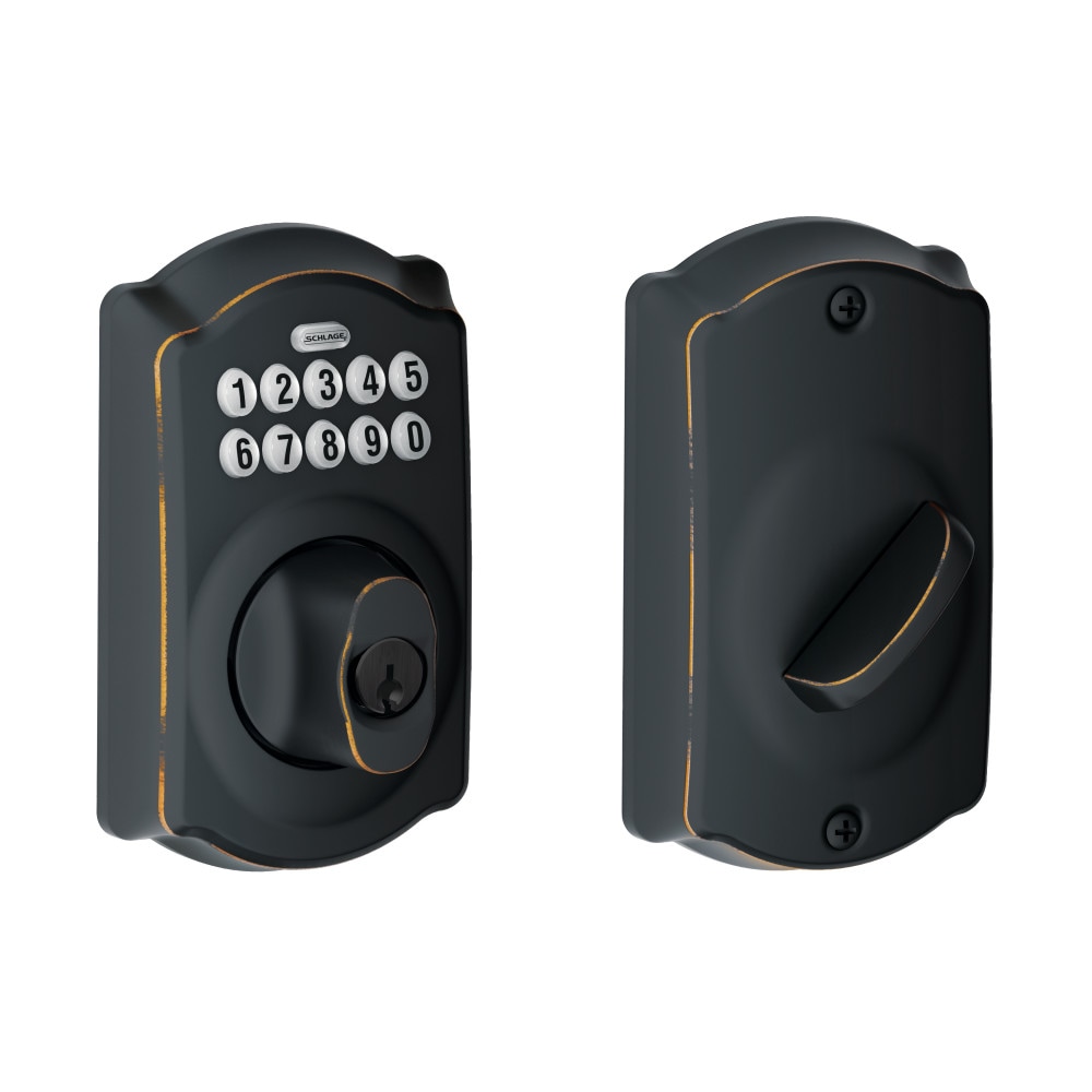 Schlage Keypad Camelot Aged Bronze Single Cylinder Electronic Deadbolt  Lighted Keypad in the Electronic Door Locks department at