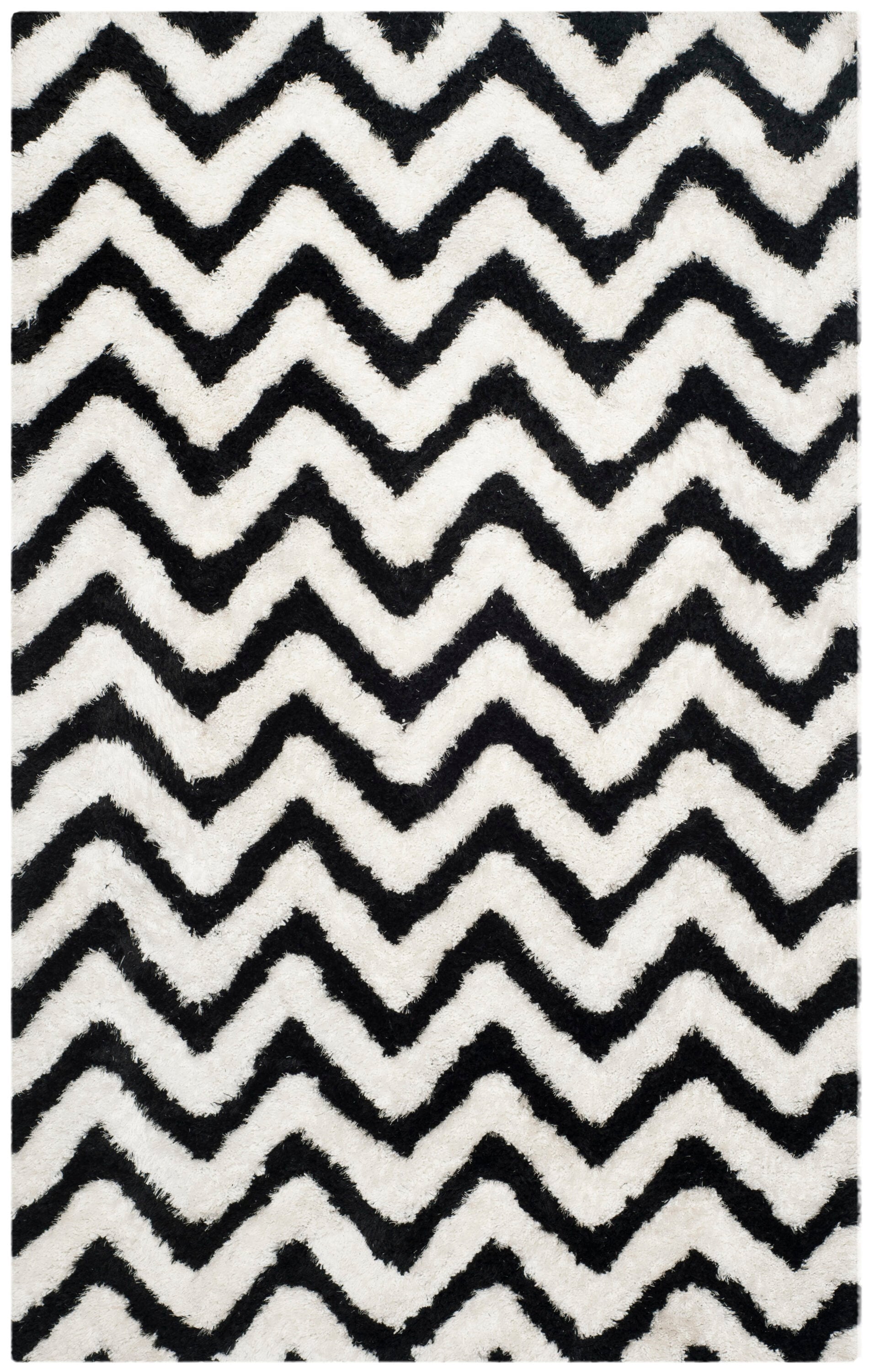 Safavieh BSG320C-4 Barcelona Beit Shag 4 x 6 (ft) Tufted Synthetic Ivory/Black Rectangular Indoor Chevron Area rug