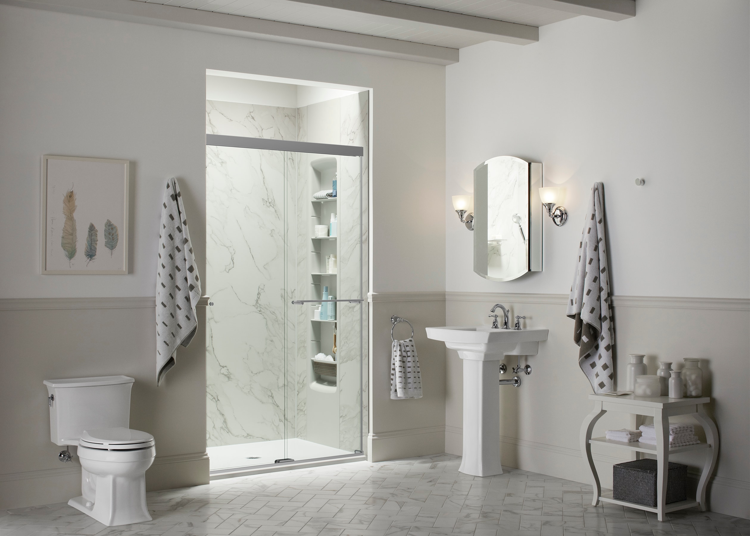 KOHLER 707100-L-SHP Revel Bright Polished Silver 19-1/2-in W x 70.0-in H Frameless Sliding Soft Close Shower door 1/4-in Thick Clear Glass