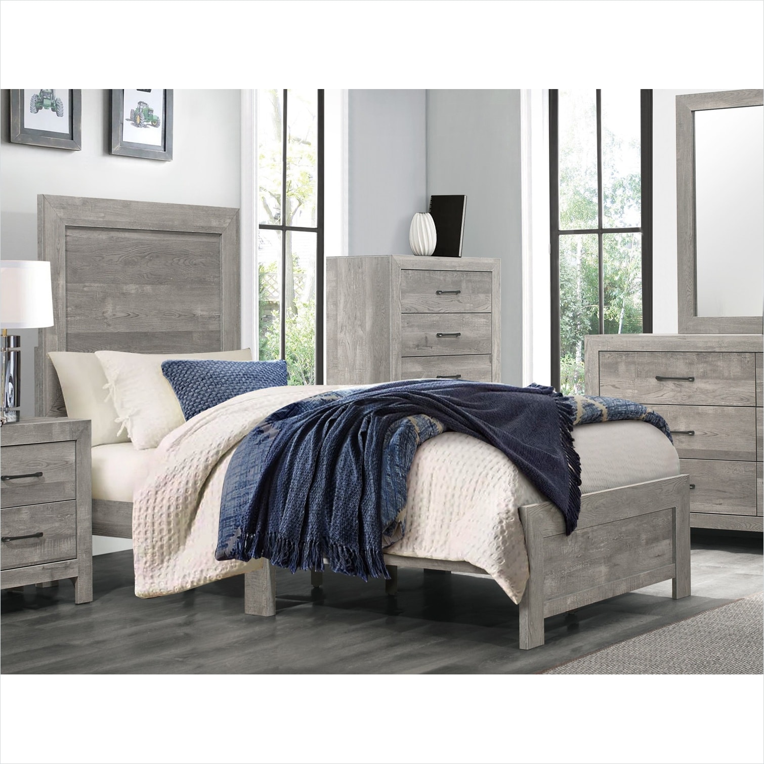 Naturefalls Twin Size Panel Bed for Bedroom Wood with Gray-Toned Finish ...