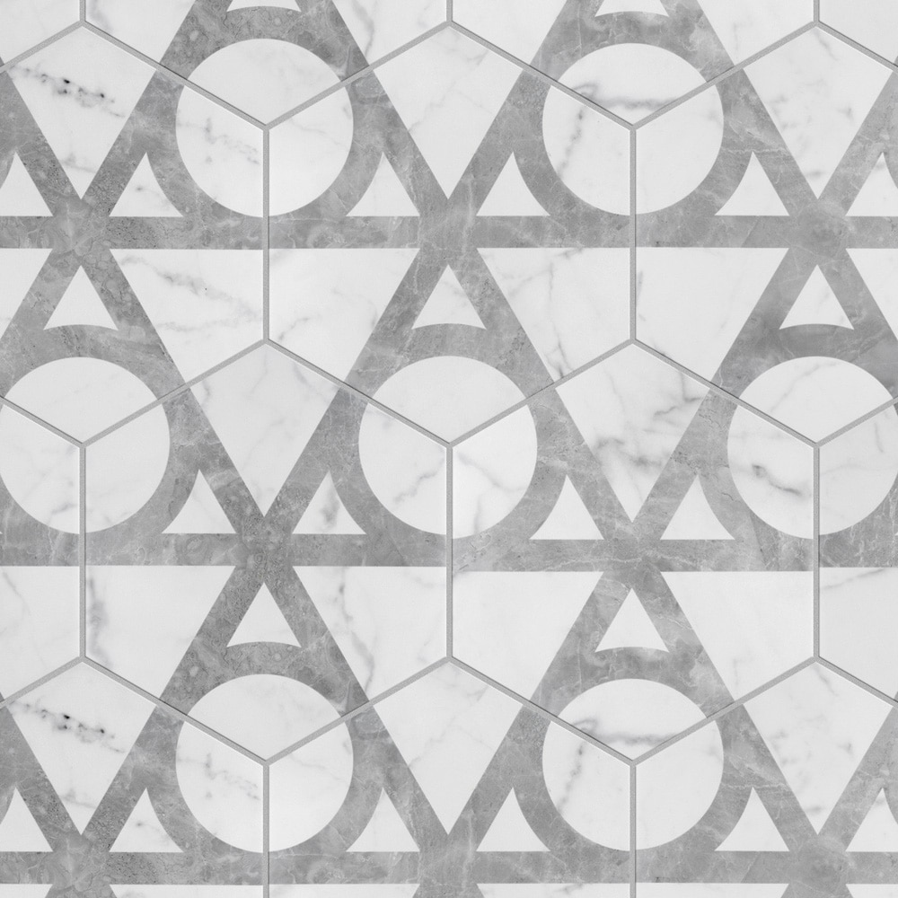 Carra Carrara Elegance 7"x8" Grey and White Matte Hexagon Porcelain Tile