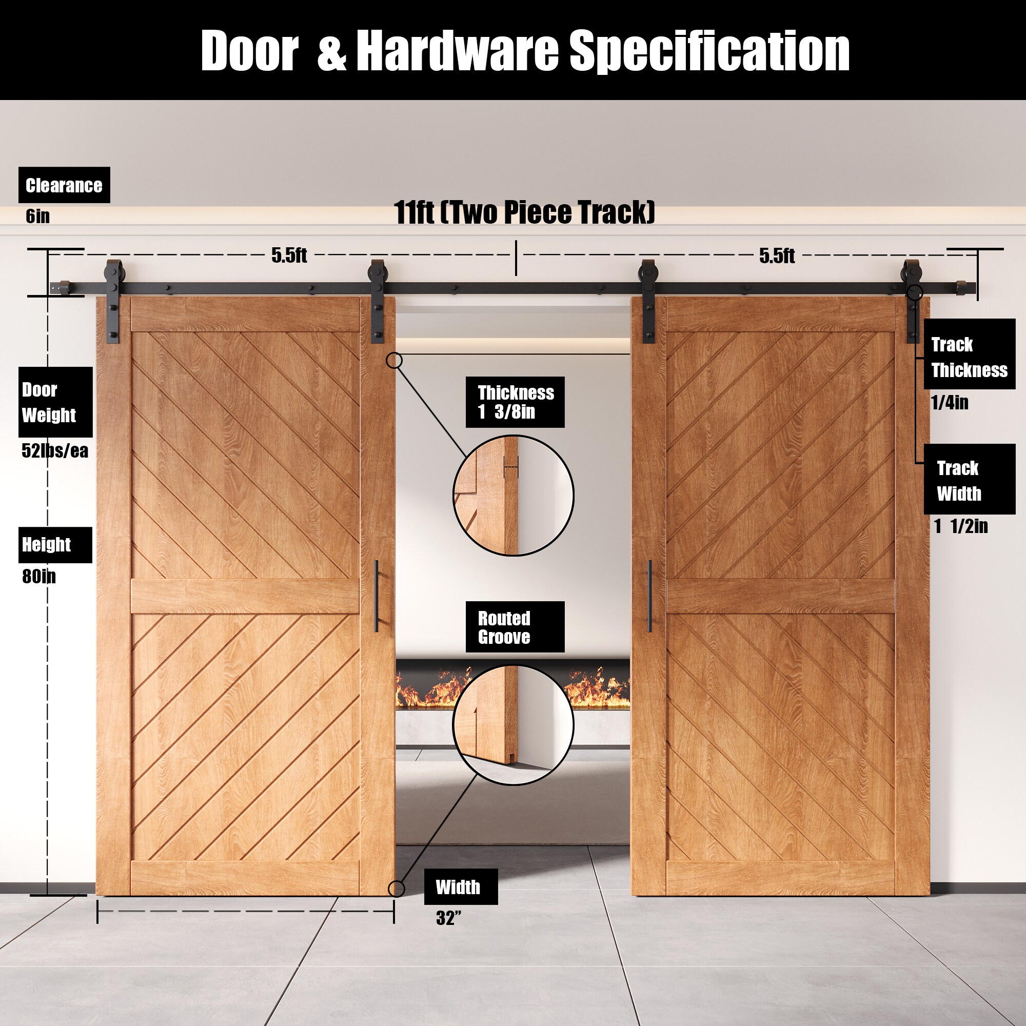 HOMACER YT2H132C-XT4-3280-EA Barn-Doors - View #2