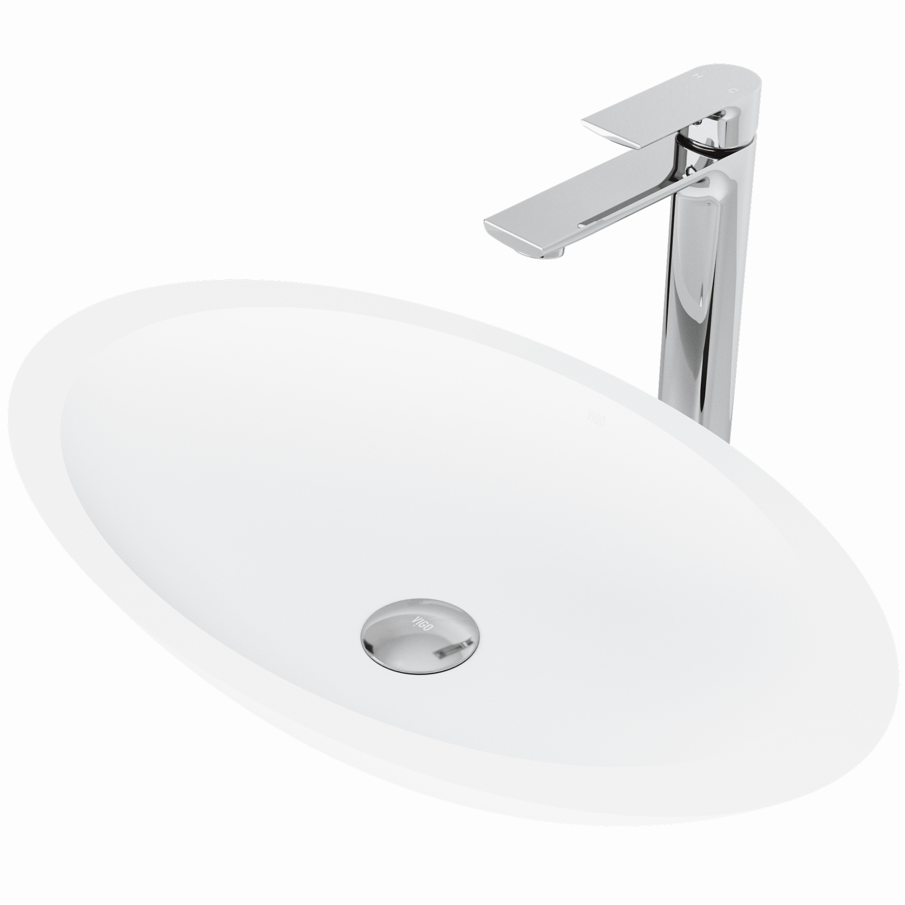 VIGO VGT1283 Vessel sink Matte Stone 14-in Vessel Oval Modern Matte White Bathroom Sink with Faucet Included with Drain Included