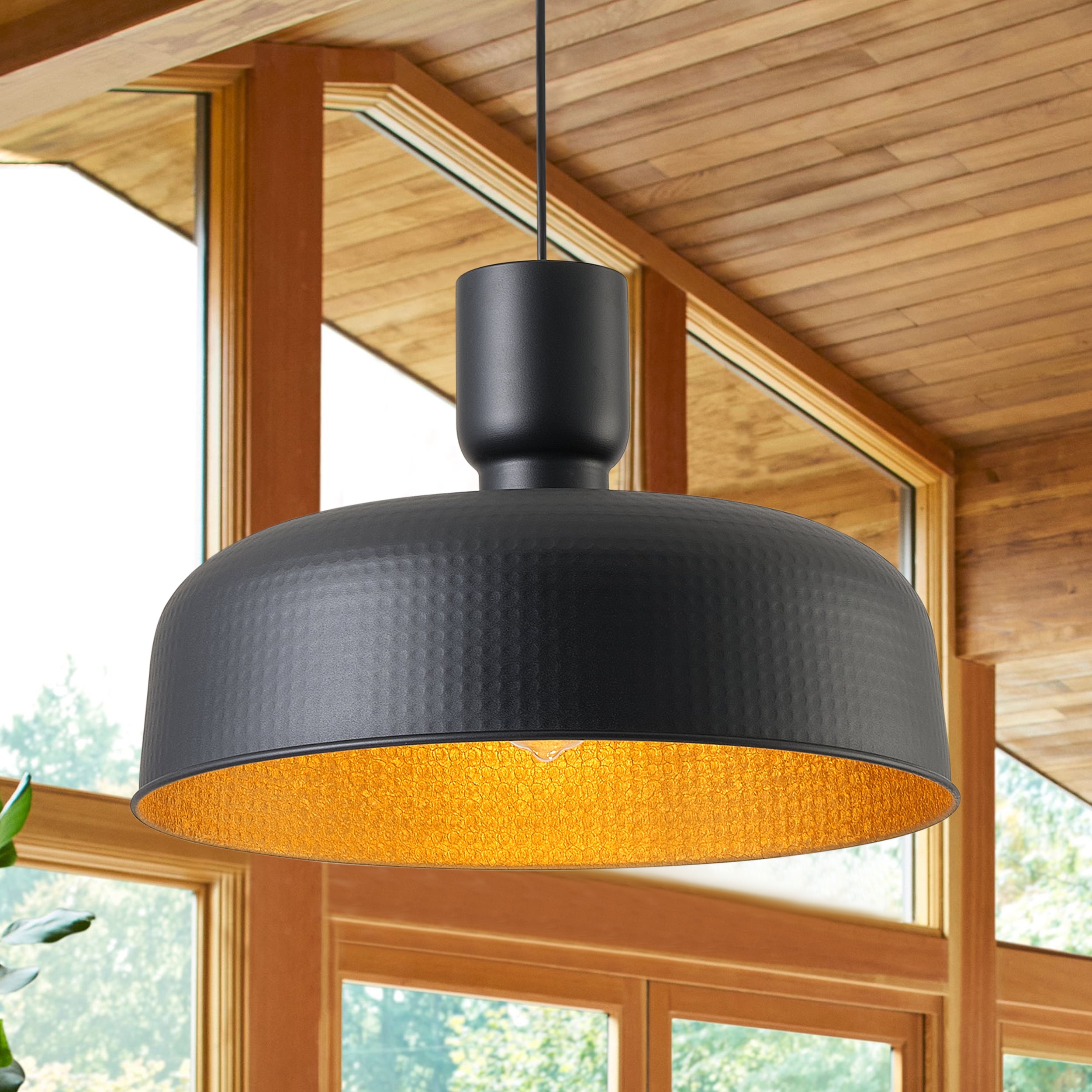 Aiwen 1 -Light Black Industrial Metal Bowl Medium Hanging Pendant Light