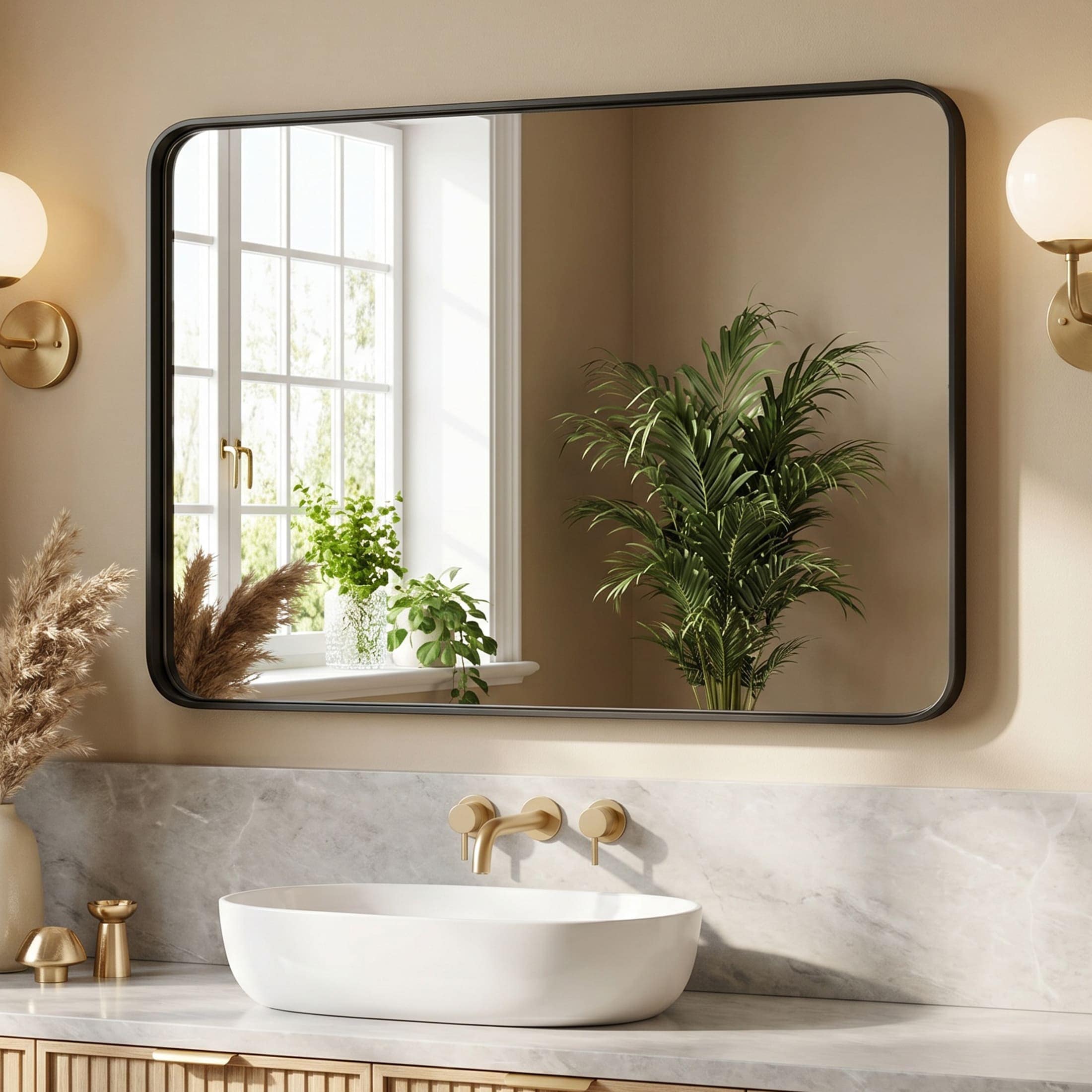 Sweetcrispy 32-in W x 48-in H Rectangle Black Brushed Metal Framed Wall Mirror