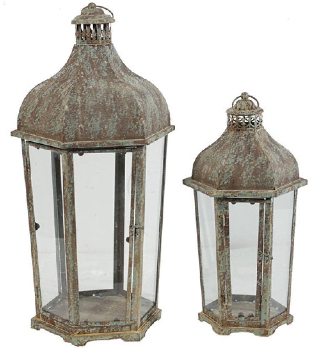 LED Blue Hexagon Distressed Lantern (Set of 2)