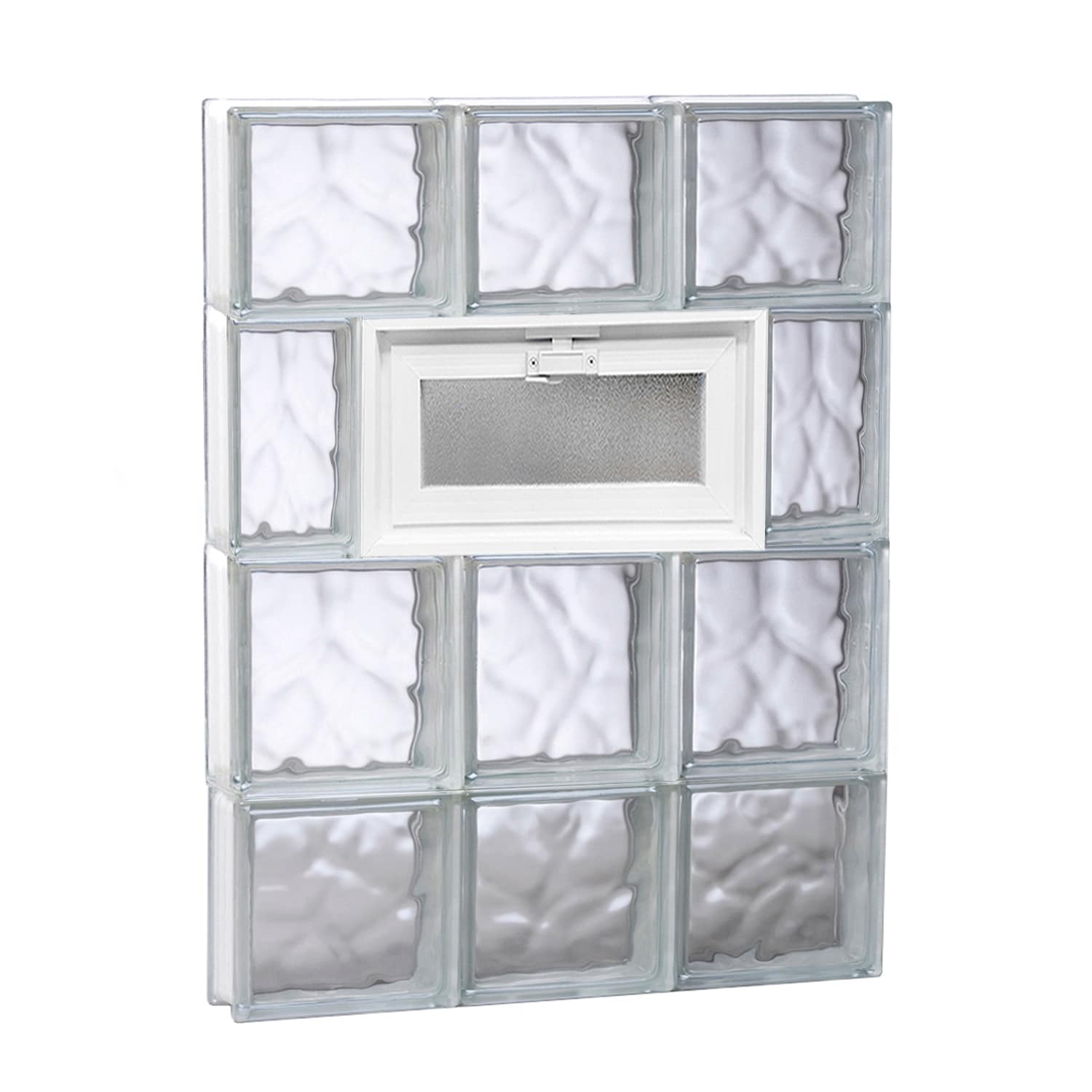 REDI2SET V1828DC Wavy Glass 17-1/4-in x 27-in Frameless Replacement Vented Glass Block Window