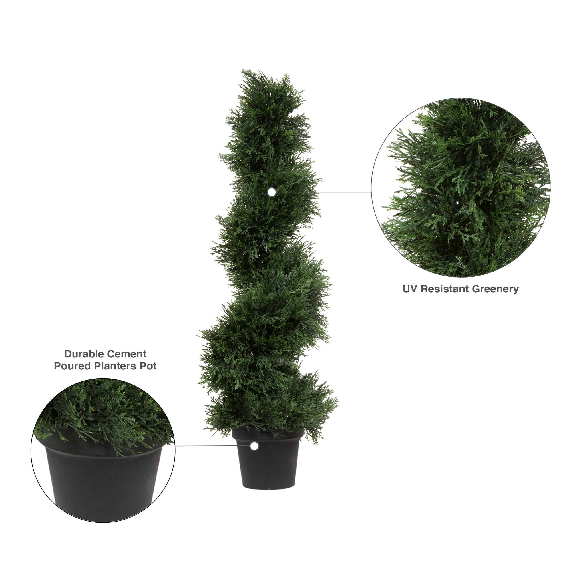 Elegant 36" White-Lit Faux Cedar Topiary in Plastic Pot