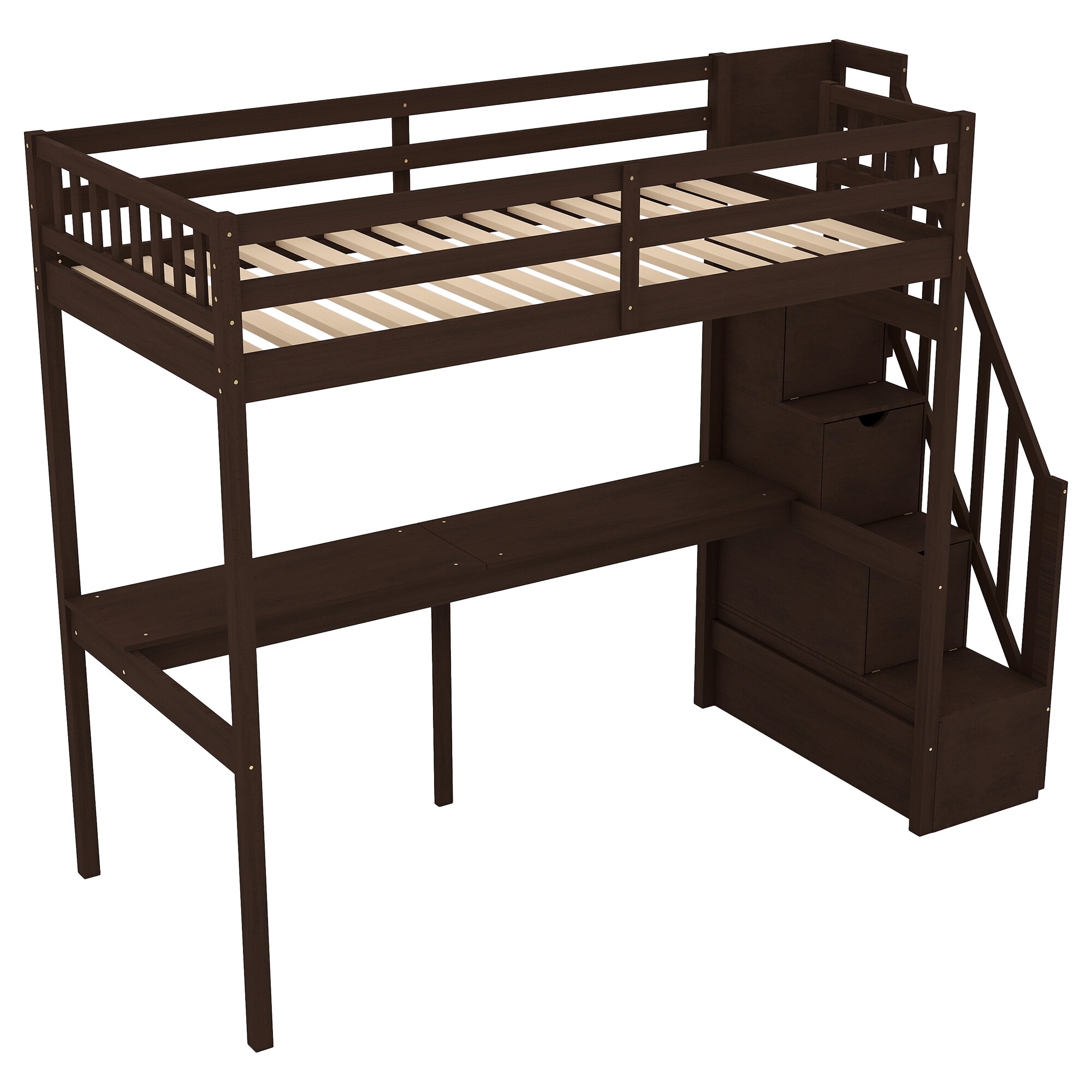 Twin Wood Slat Loft Bed with Desk and Ladder - AptDeco