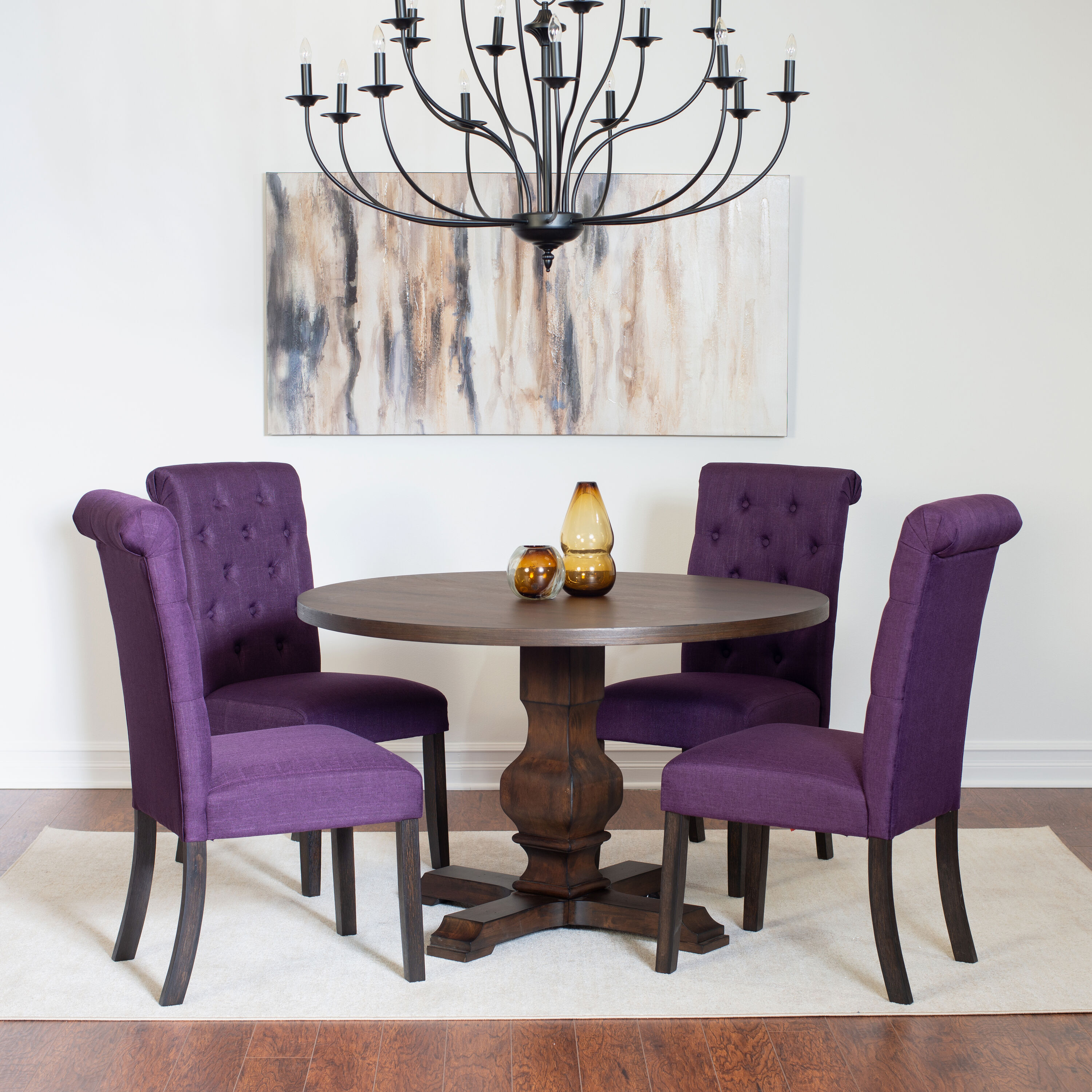 Roundhill Furniture T407-C361PLX2 Kerbau Purple Casual Dining Room Set with Round Table ( Seats 4 )