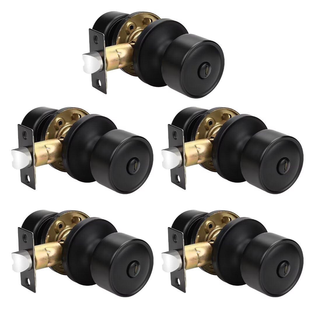 SenQWFa  Privacy Interior Black Door Knob with Lock for Bedroom and Bathroom Modern Matte Black Keyless Door Handle Fits 1 and Three Eighths to 1