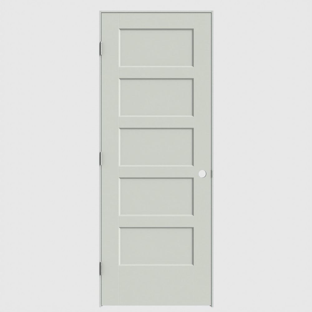 Masonite 640508 32-in x 80-in Snow Storm Solid core 5-panel square Right hand Smooth Primed Molded composite Flat Jamb Single Prehung Interior Door