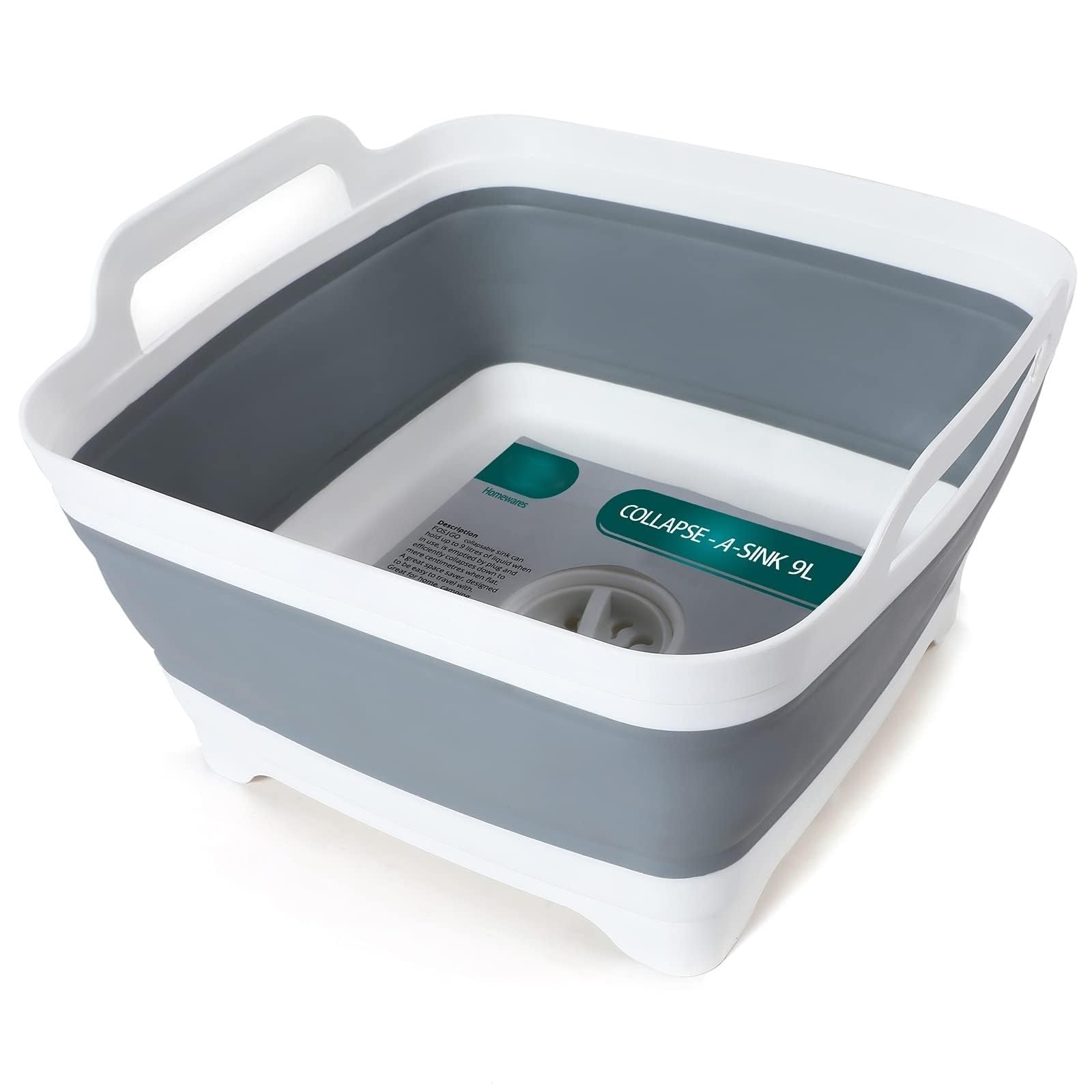 Etokfoks  Collapsible 7 9 in High 15 2 in Long Dish Basin with Drain Plug Space Saving Wash Basin for Kitchen Camping 1 Piece