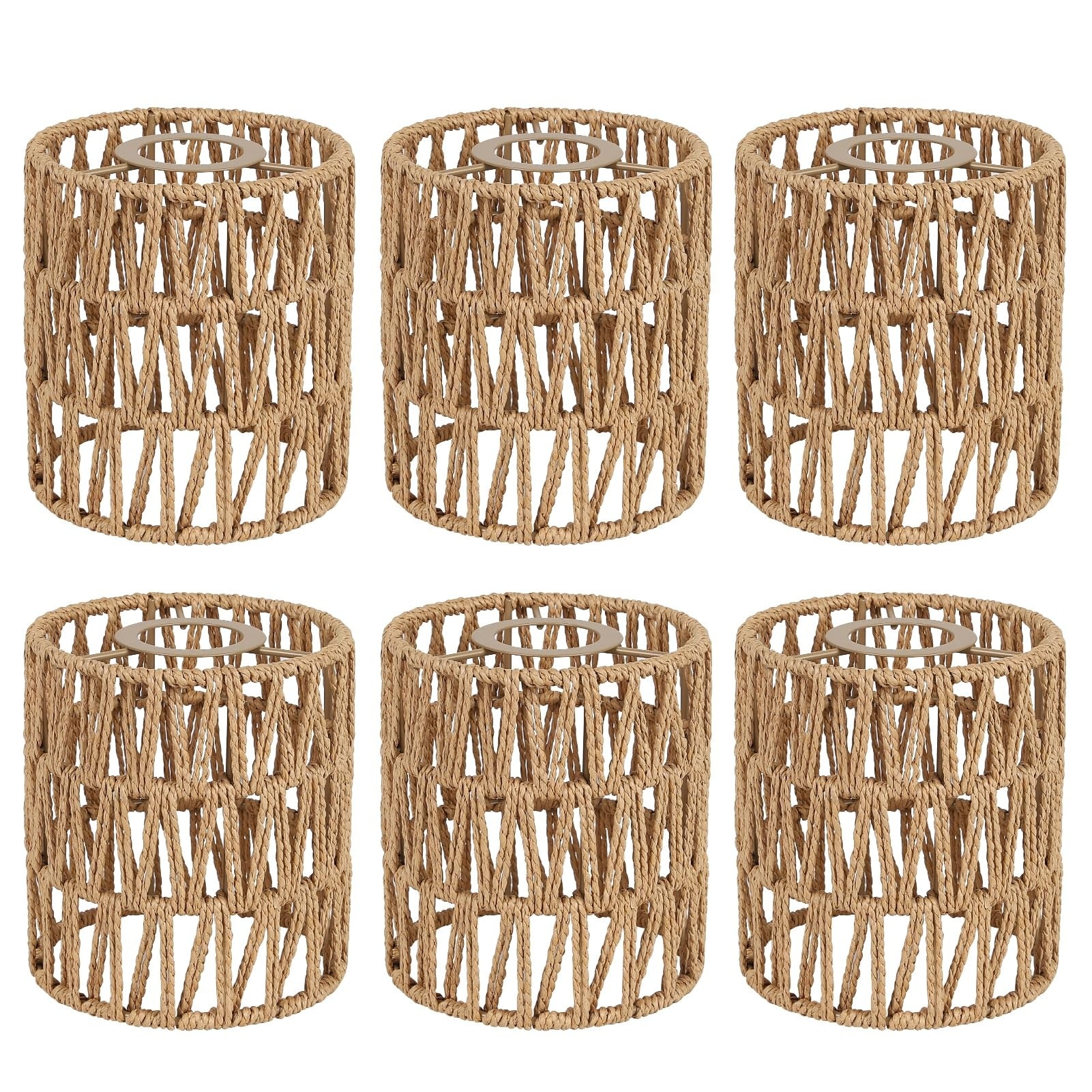 AOIZGMY -  6 Pack Rattan Lamp Shade 5.9 in Height 5 in Diameter 1.53 in Fitter Cylinder Woven Lam...