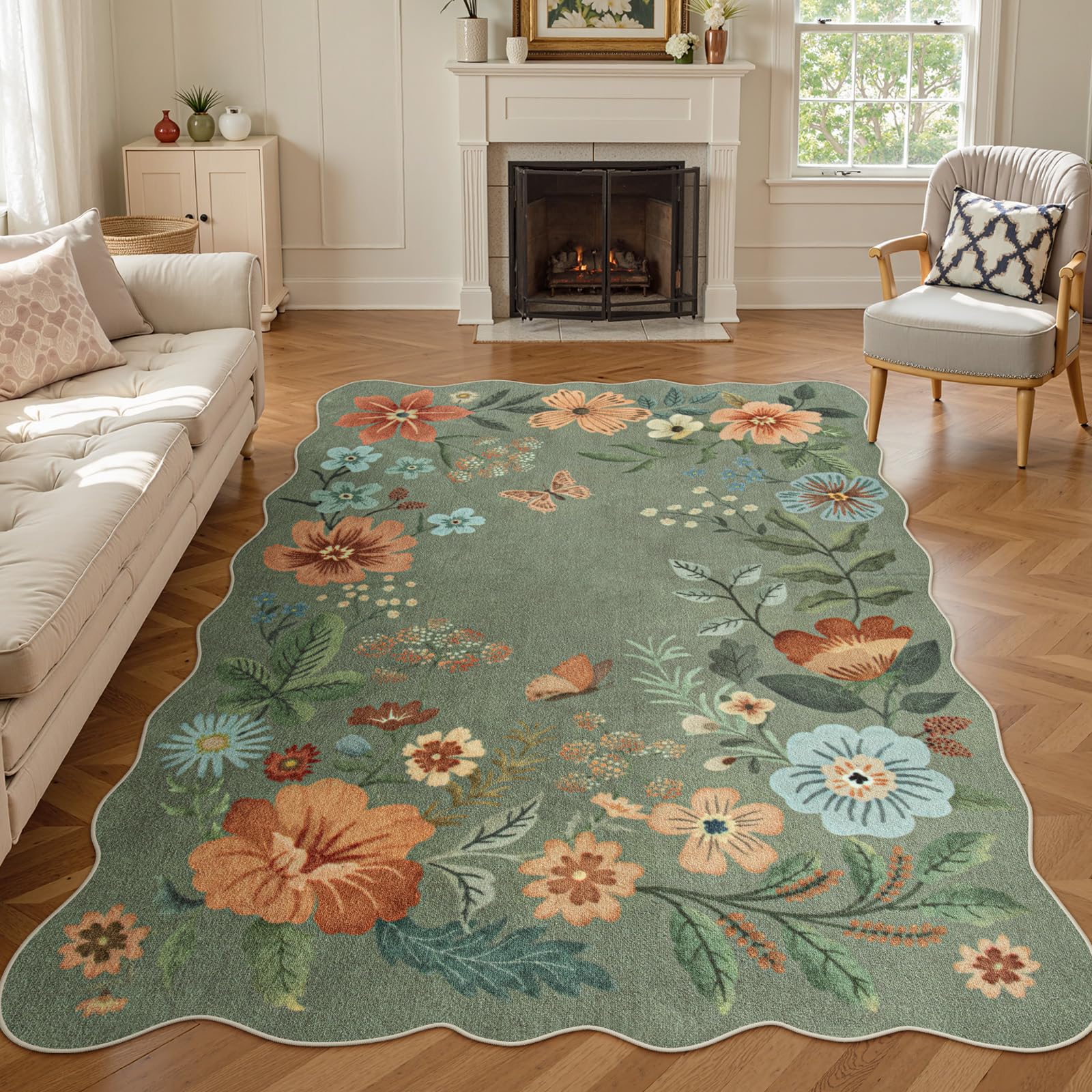 SenQWFa -  Floral Area Rug 5x7 Ultra Thin Soft Non Slip Washable Stain Resistant Boho Carpet for ...