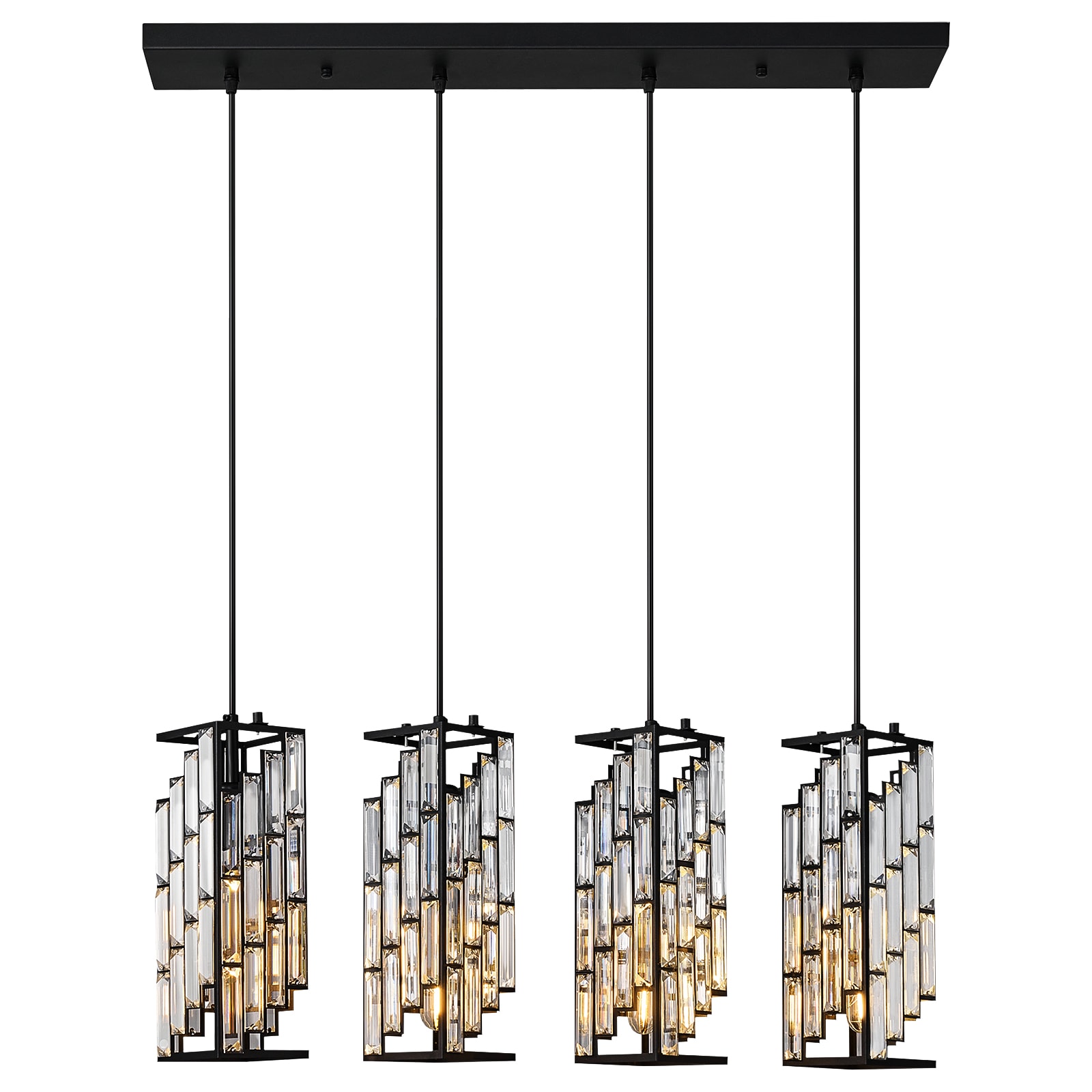 ZHLLMQ Pendant 4-Light Modern Black Crystal Rectangle Non-integrated LED 29.92 Kitchen Island E26 Pendant Light