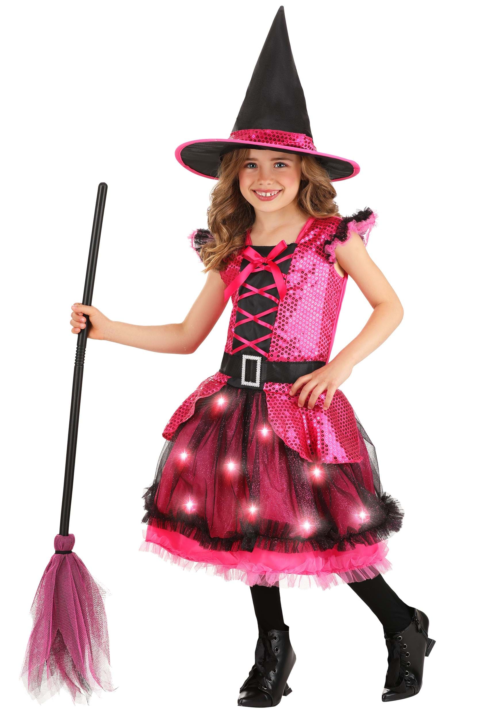 HalloweenCostumes.com FUN3897CH-S FUN Costumes Pink Light Up Witch for Girls Small