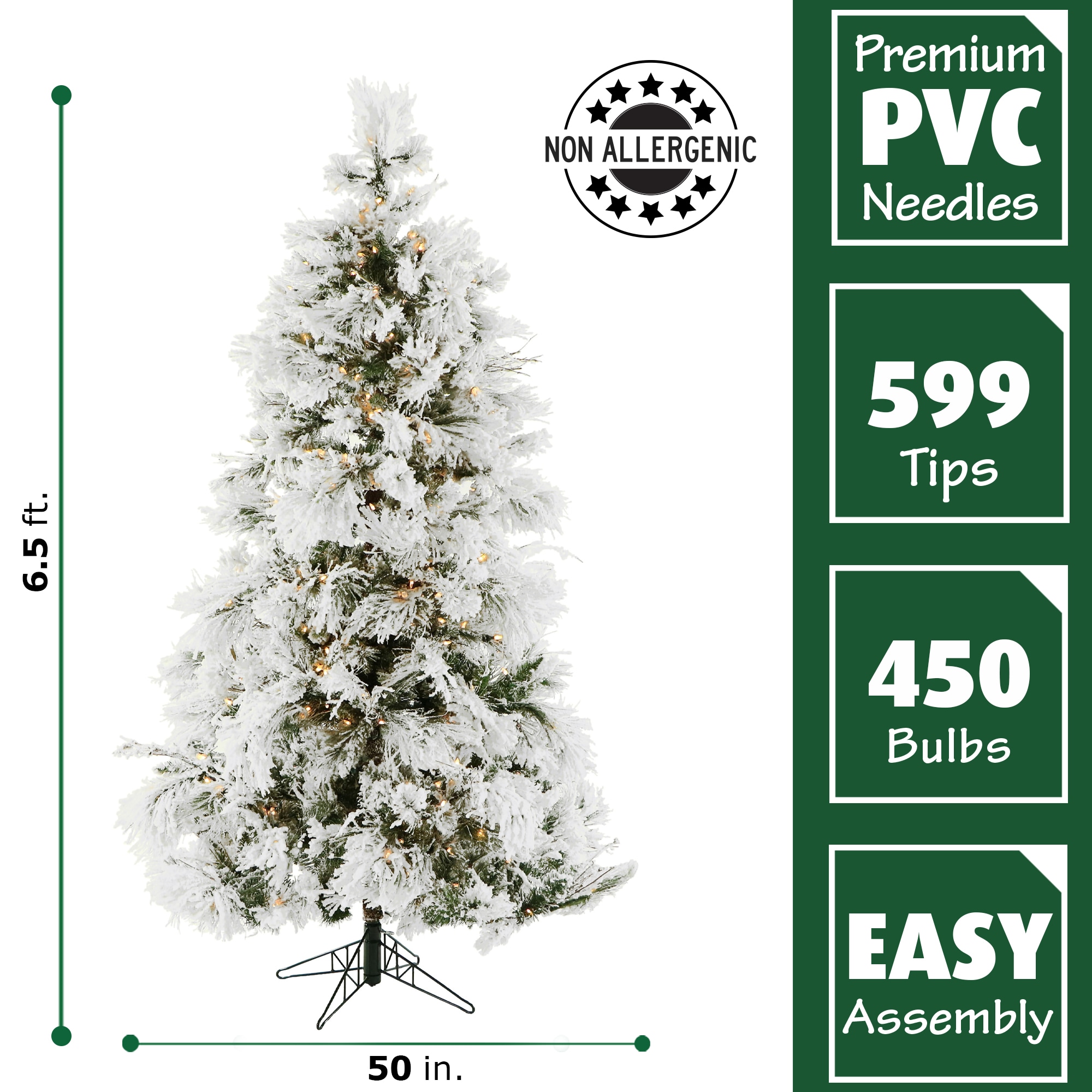 6.5-Foot Snowy Pine Flocked Christmas Tree with White Lights