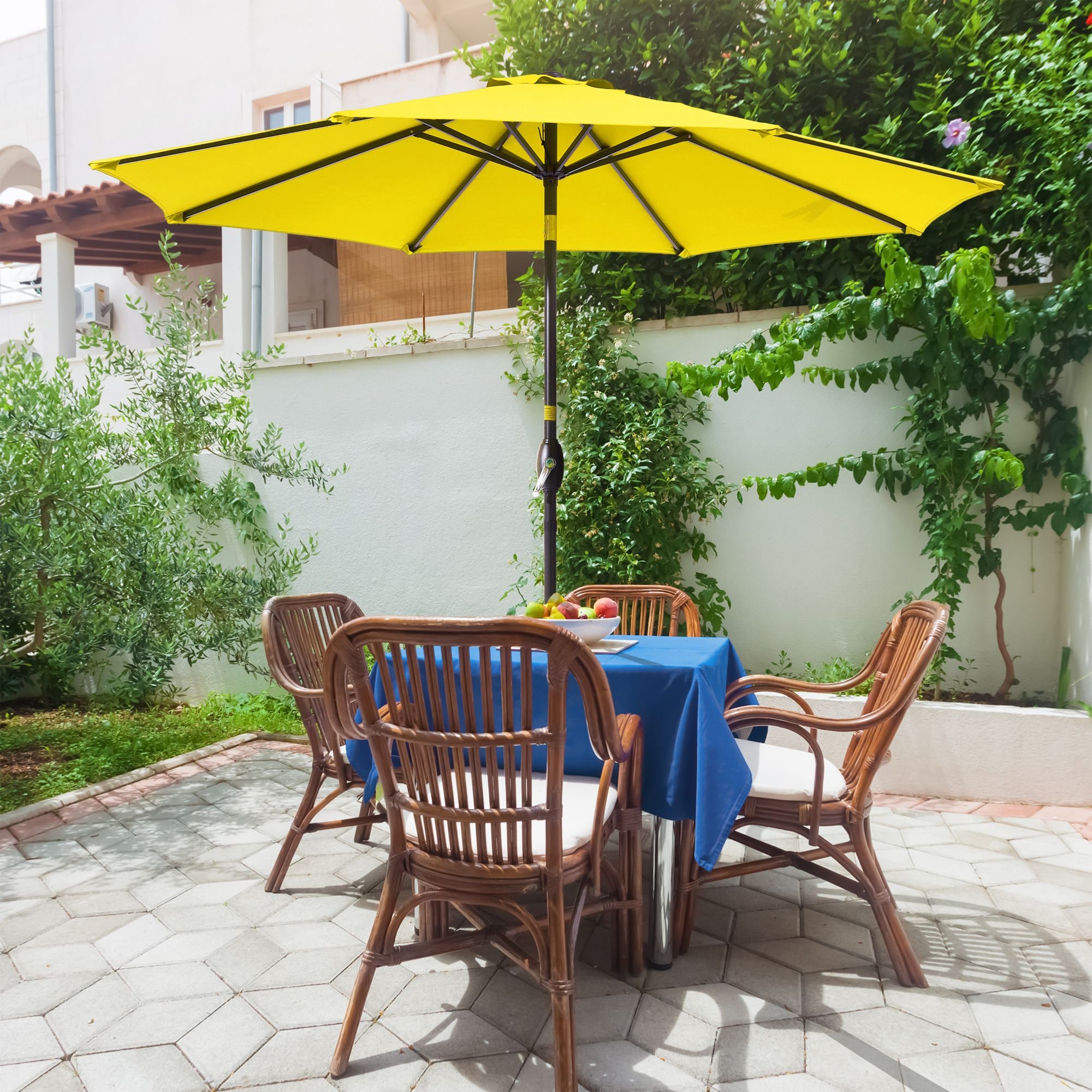 ACEGOSES LW-09Y 9-ft Steel Yellow Push-button Tilt Market Patio Umbrella