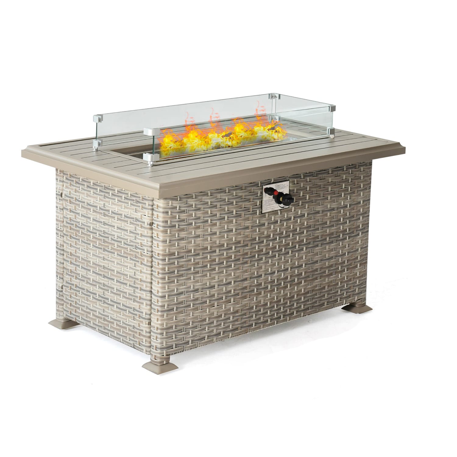 GZMR 37.2-in W 50000-BTU Beige and Brown Tabletop Aluminum Propane Gas Fire  Pit in the Gas Fire Pits department at