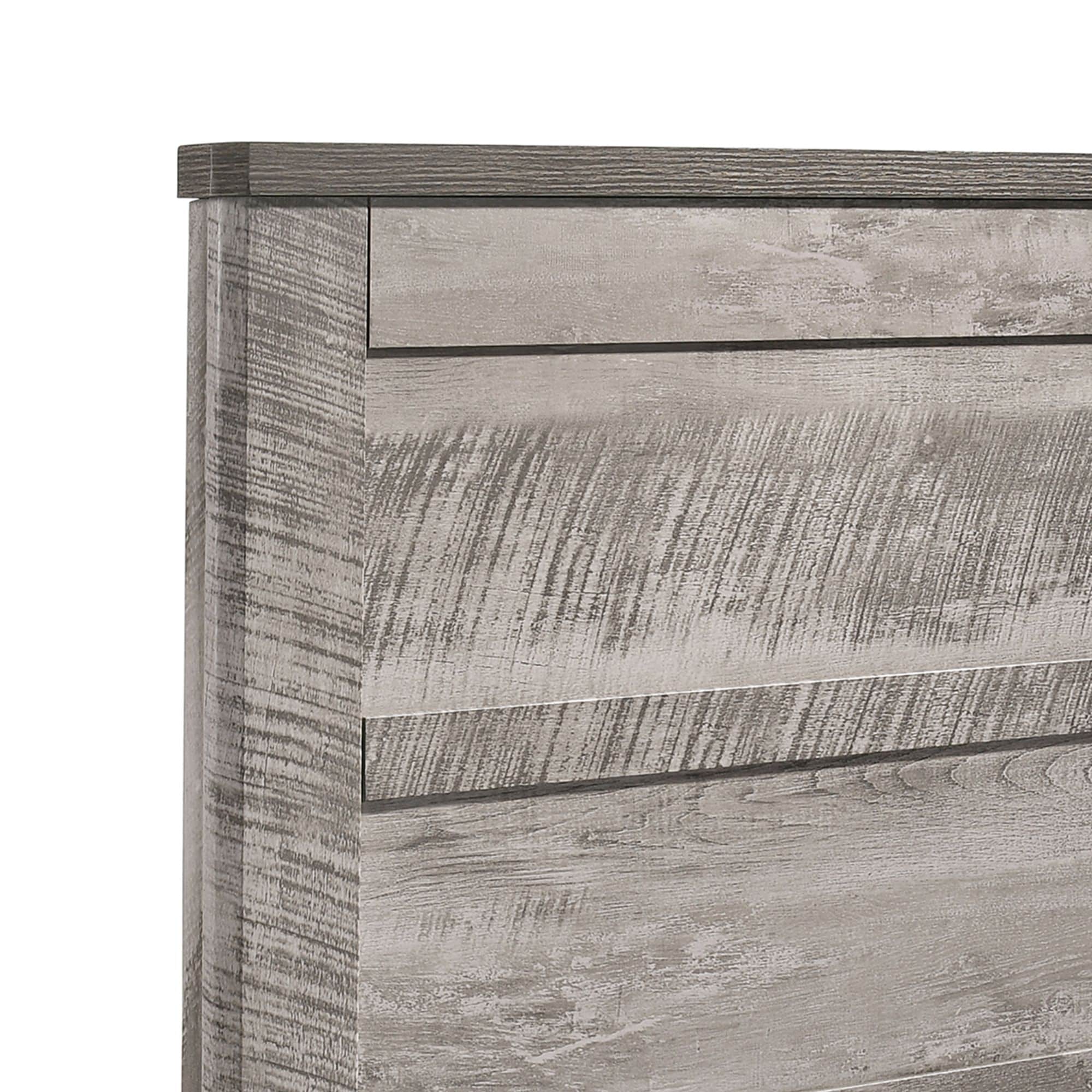 Rustic Gray King Wood Panel Bed with Headboard and Slats