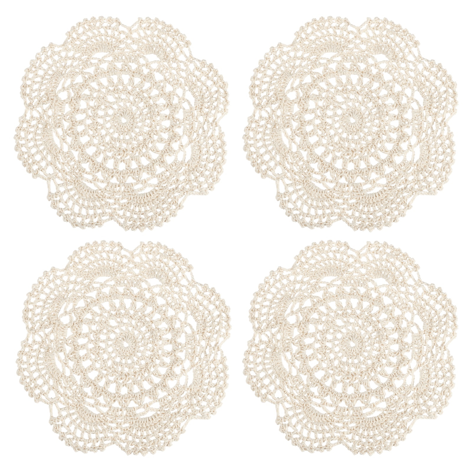Unique Bargains - 4pcs Crochet Handmade Cotton Placemats 7.9Inch Round Lace Doilies Coaster Lace ...