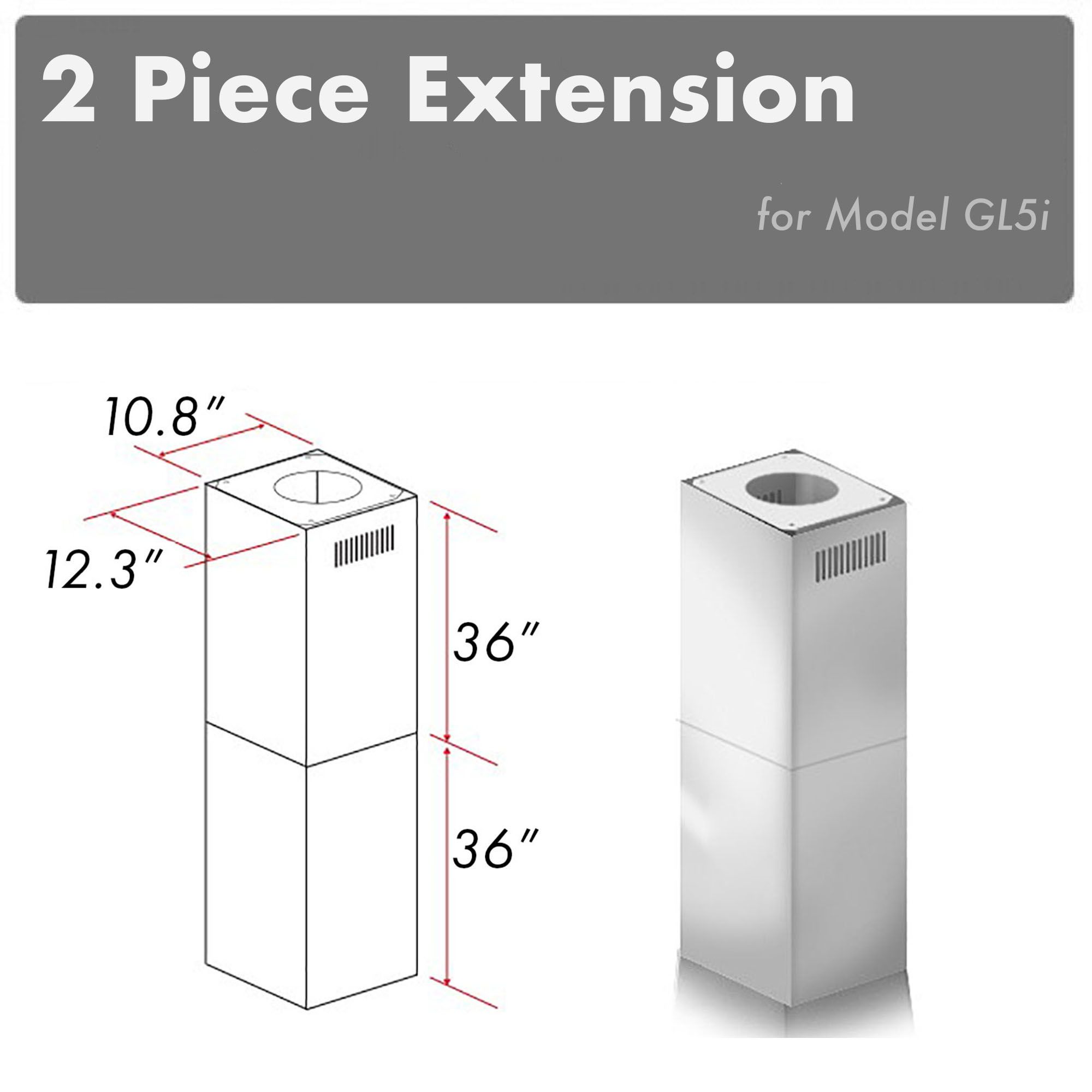 ZLINE KITCHEN & BATH 2PCEXT-GL5I Island range hood Flue extension 3 -Pack Stainless steel