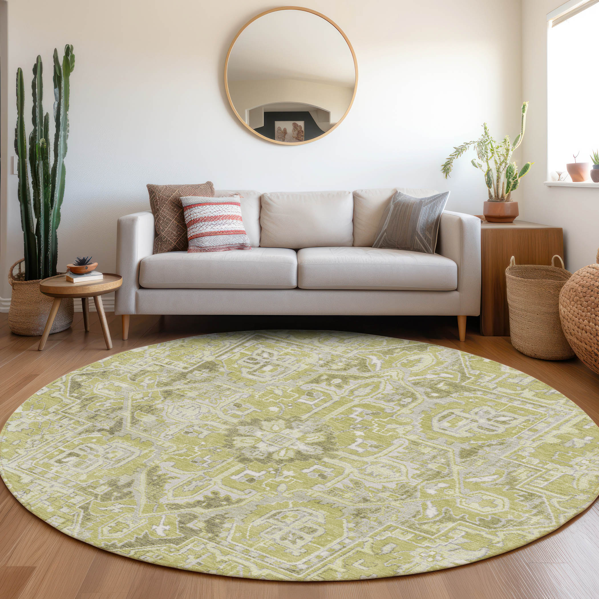 Addison Rugs ACN570AL8RO Chantille ACN570AL 8 x 8 (ft) Polyester Aloe Round Indoor/Outdoor Geometric Oriental Machine washable Area rug