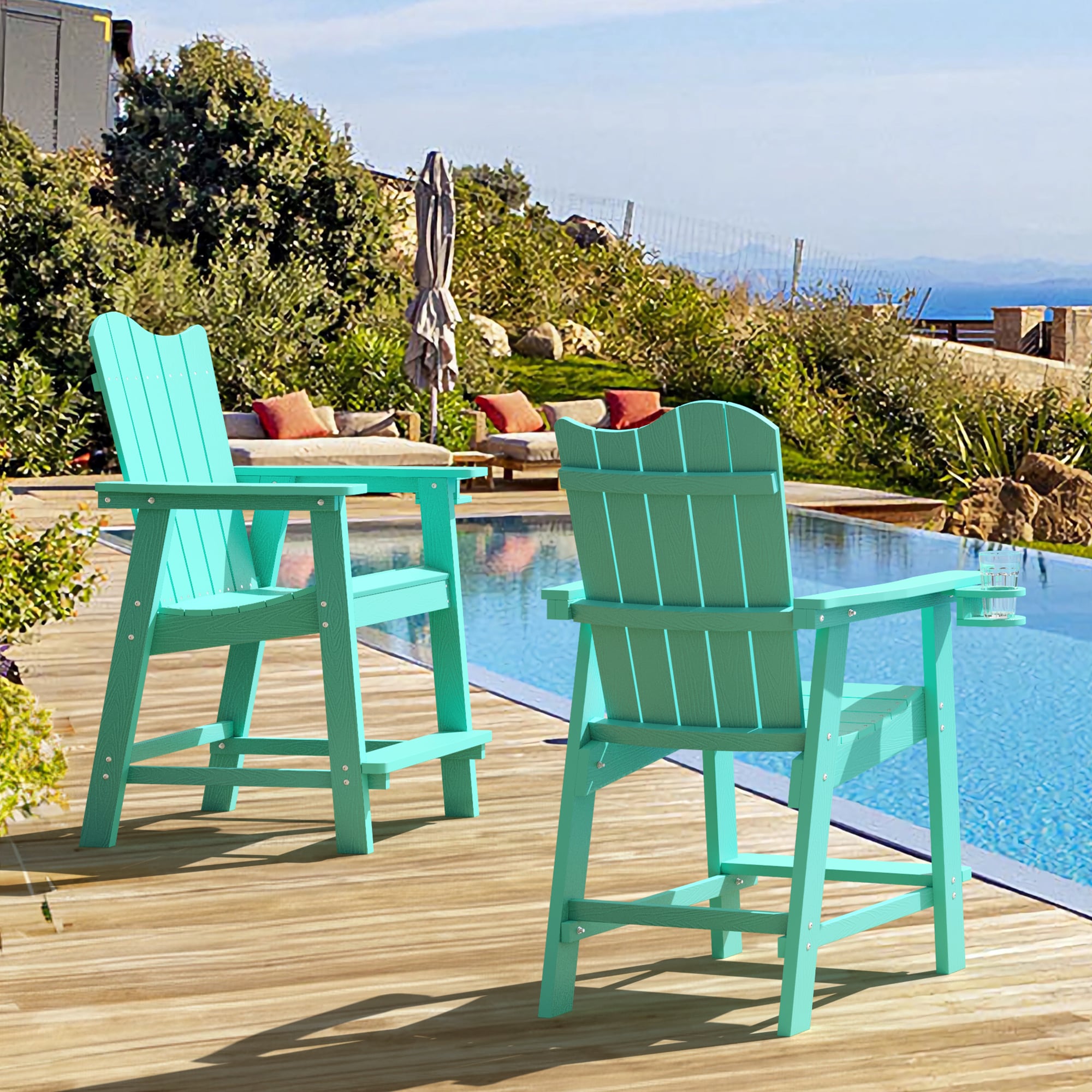 LUE BONA 2LB23PC0009-500LS Set of 2 Apple Green HDPE Frame Spring motion Adirondack Chair with Slat Seat