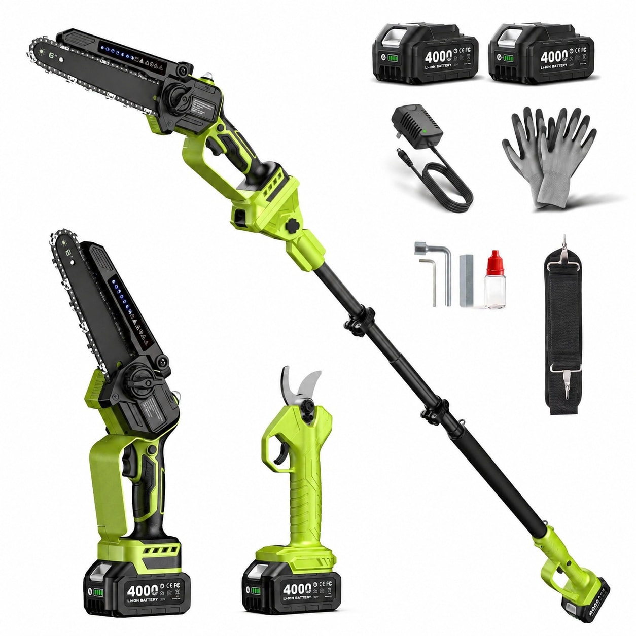 Etokfoks  47 in Pole Saw and Pruning Shears Combo Kit with 6 in Mini Chainsaw for Tree Trimming