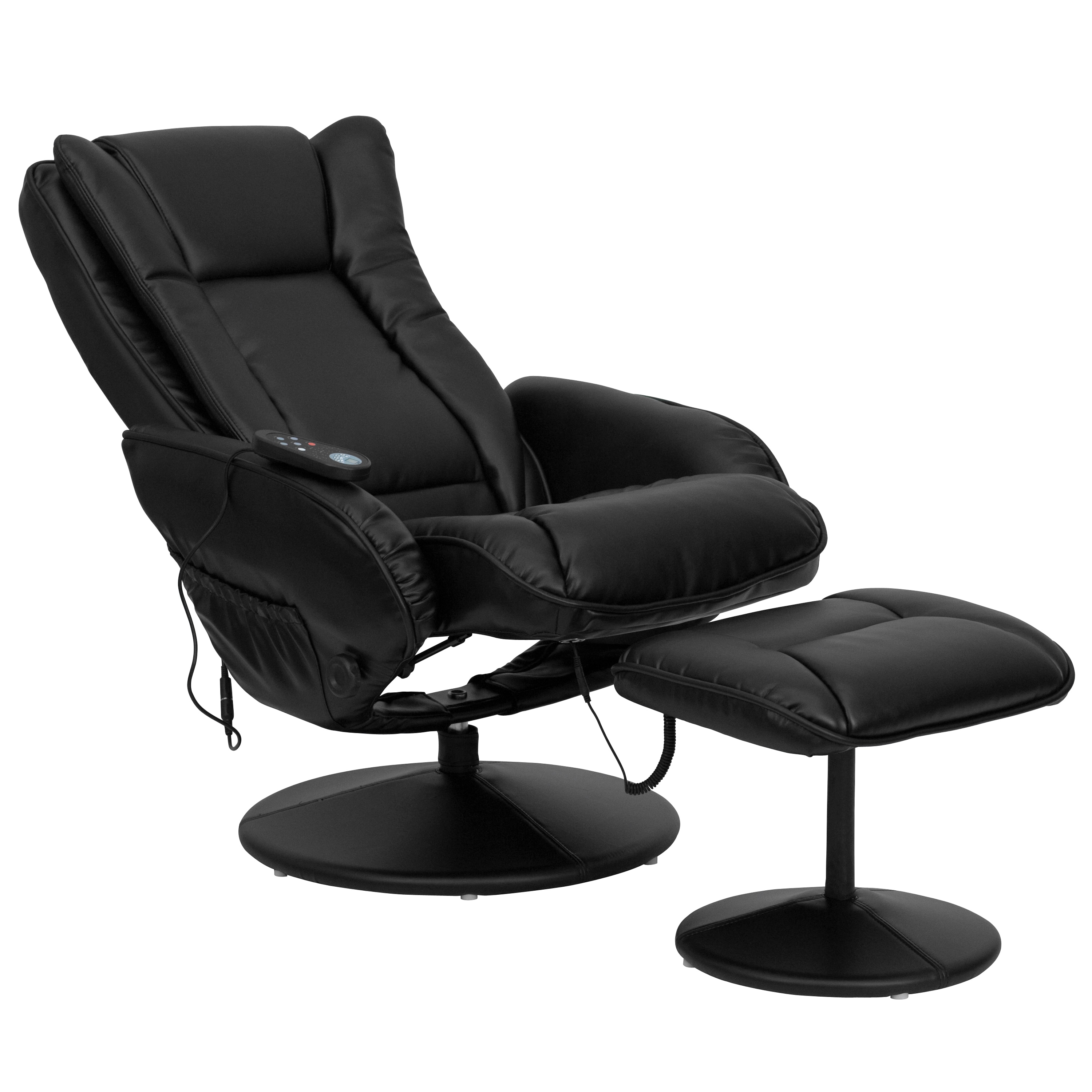 Black Leather Swivel Recliner with Ottoman and Massage