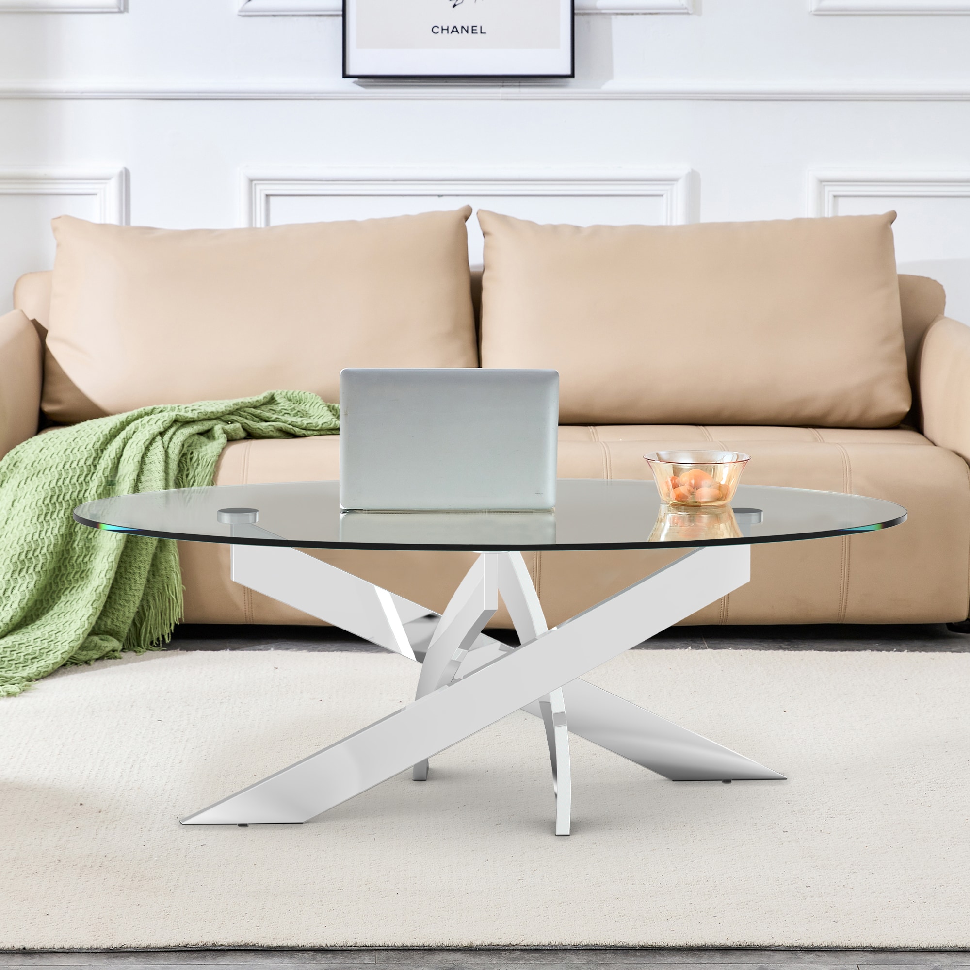 Matrix Decor MDCM4241C Chrome Glass Modern Coffee Table