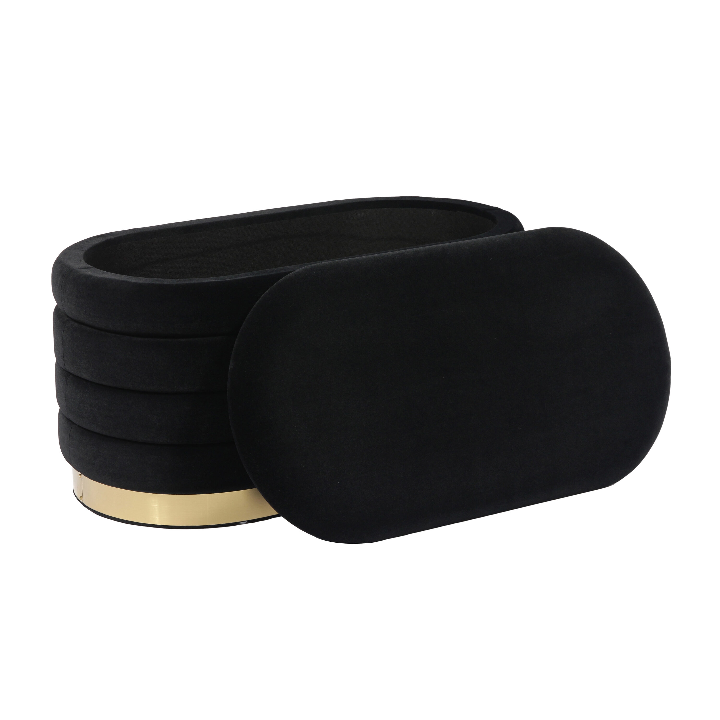 Contemporary Black Velvet Storage Bench with Gold Base