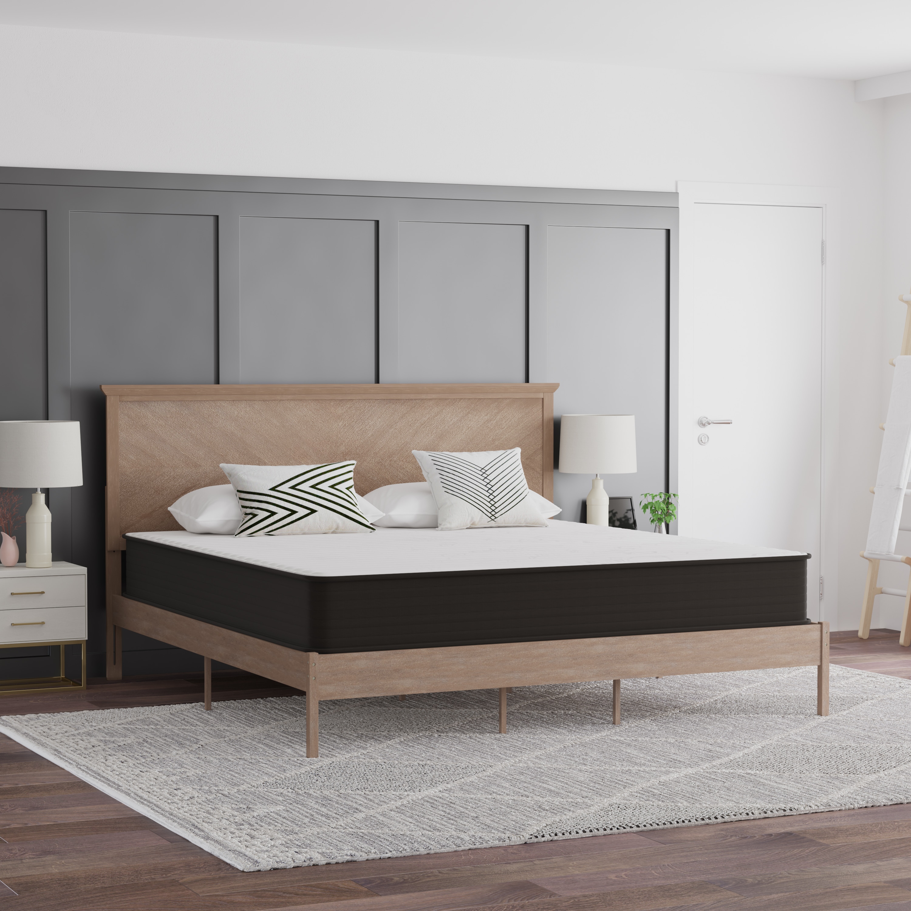 Emma + Oliver 196861105005 Drift King Size 10 Inch Hybrid Mattress; High Density Foam and Pocket Spring Mattress in a Box; CertiPur-US Certified Foam; White/Black