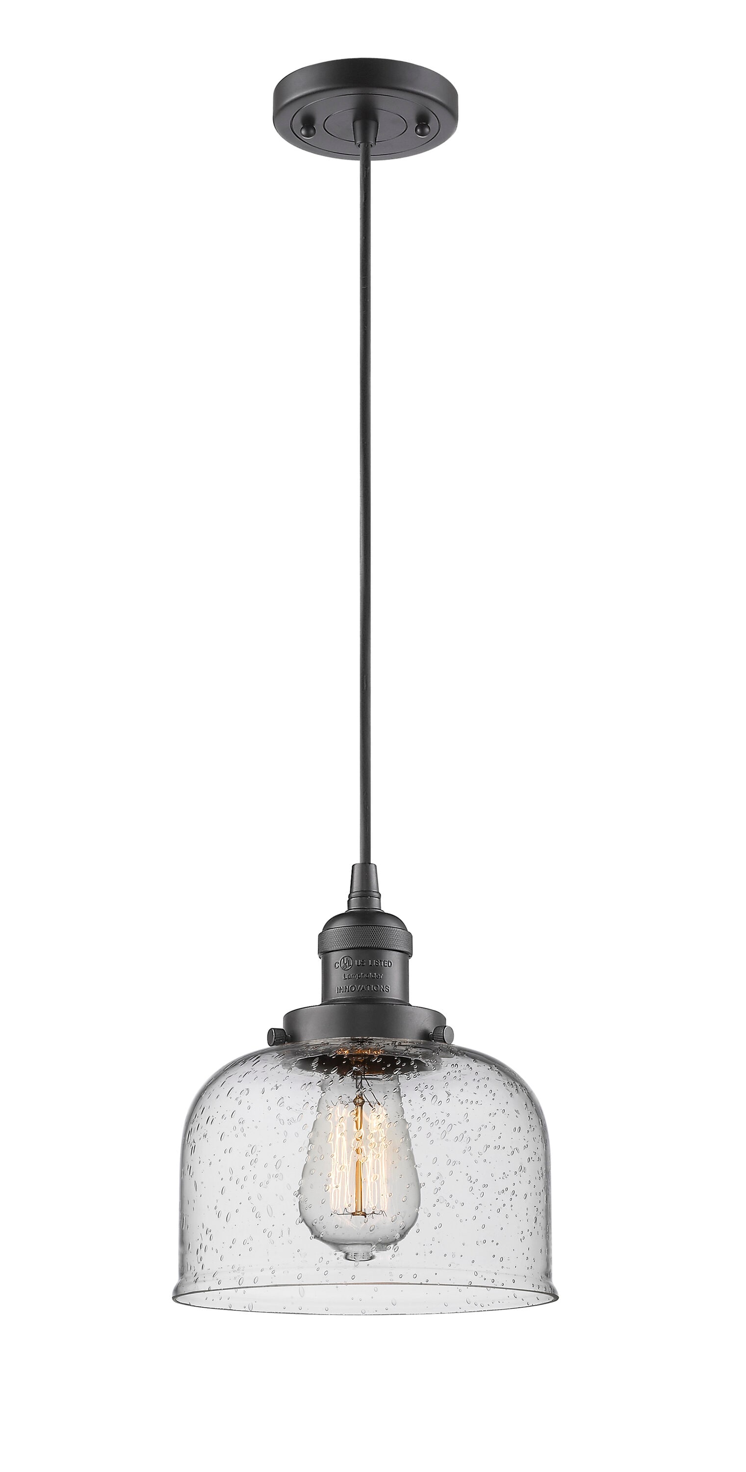 Innovations Lighting 201C-OB-G74 Bell Oil Rubbed Bronze Industrial Seeded glass Bell Medium Hanging Pendant light