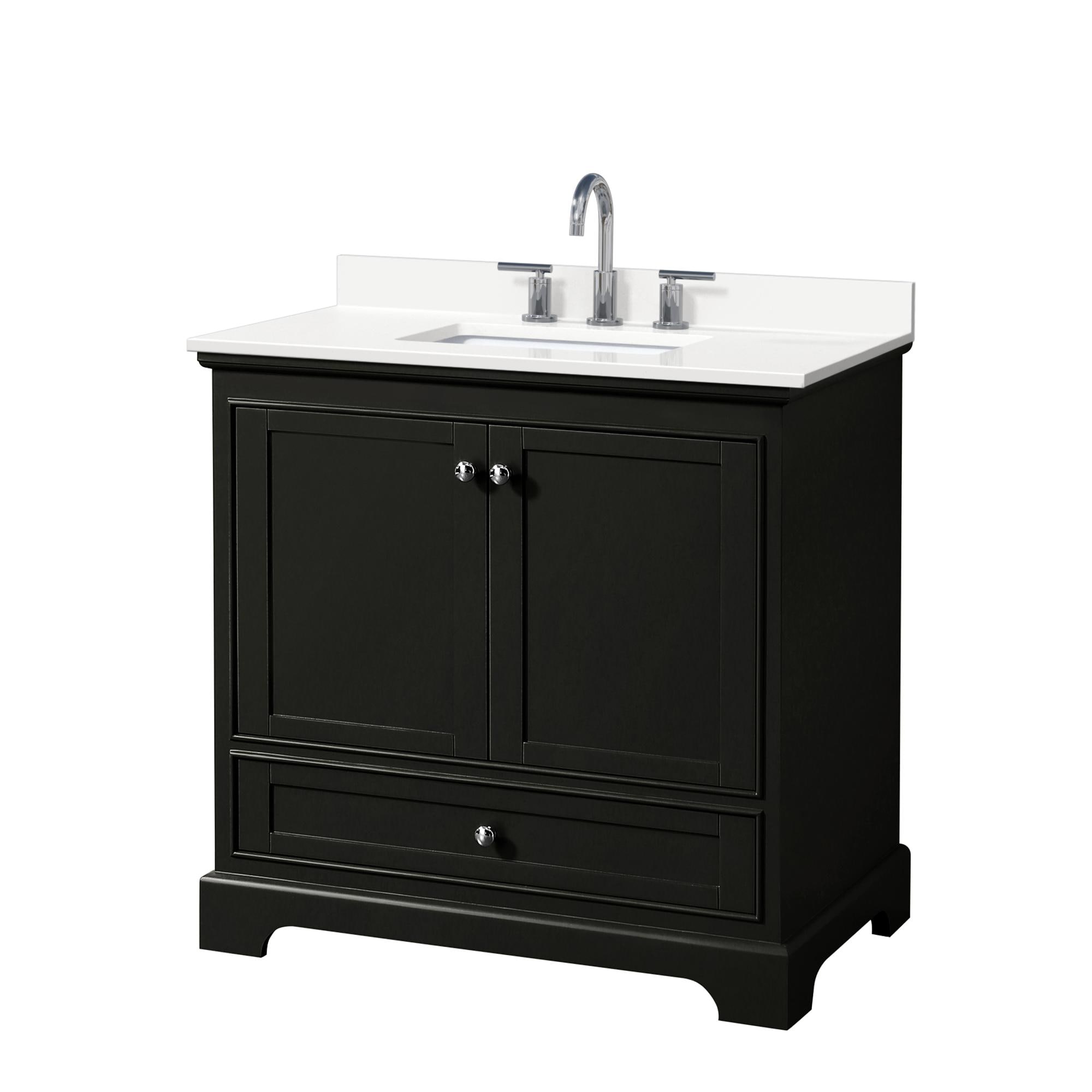 Wyndham Collection WCS202036SDEWQUS3MXX Deborah 36-in Dark Espresso Undermount Single Sink Bathroom Vanity with White Quartz Quartz Top