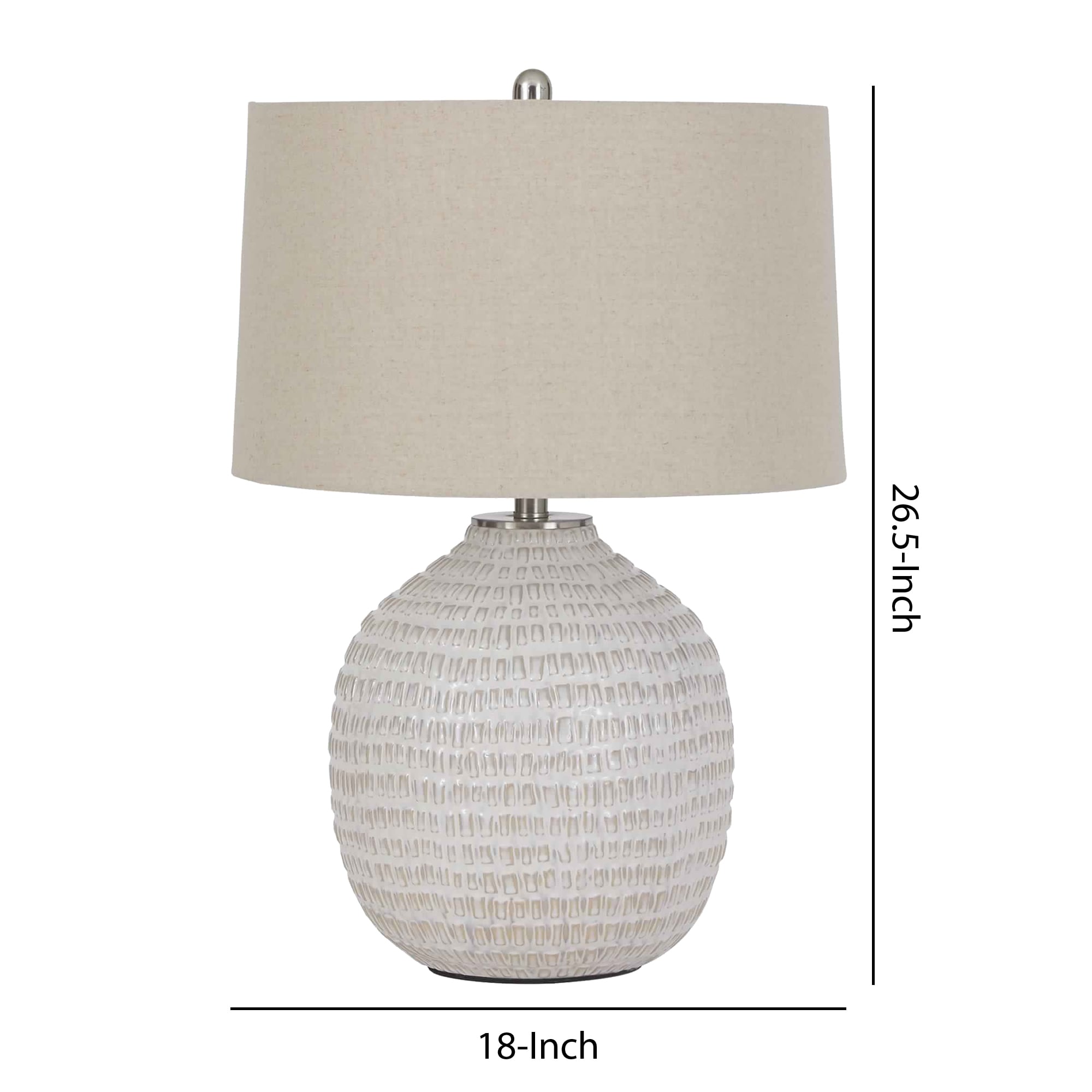 Beige Ceramic Table Lamp with Natural Shade and 3-Way Switch