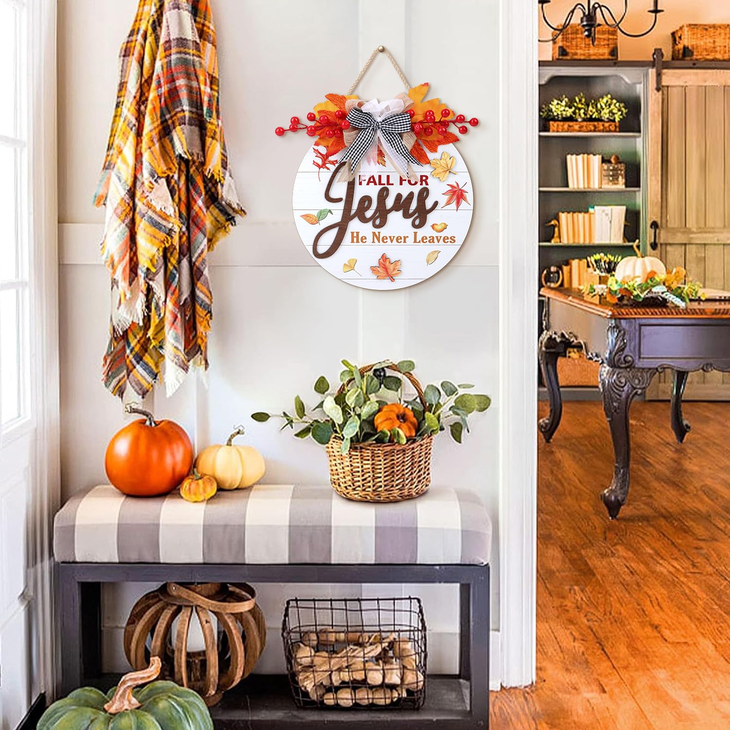 Oyezvary 3D Maple Leaf Fall Front Door Sign Wreath 11.4 by 11.4 inches ...