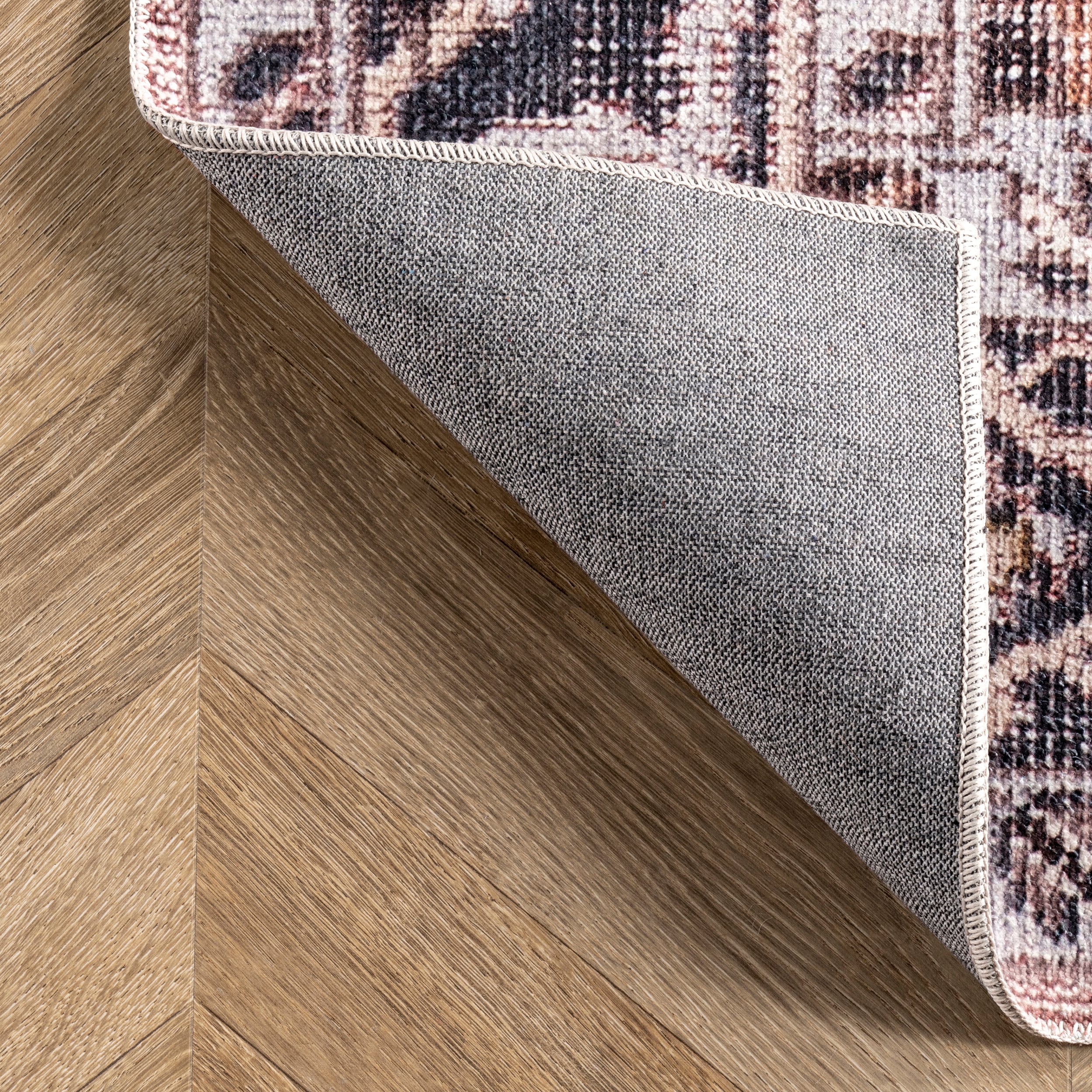 Gray and Pink Square Synthetic Medallion Area Rug, 6'