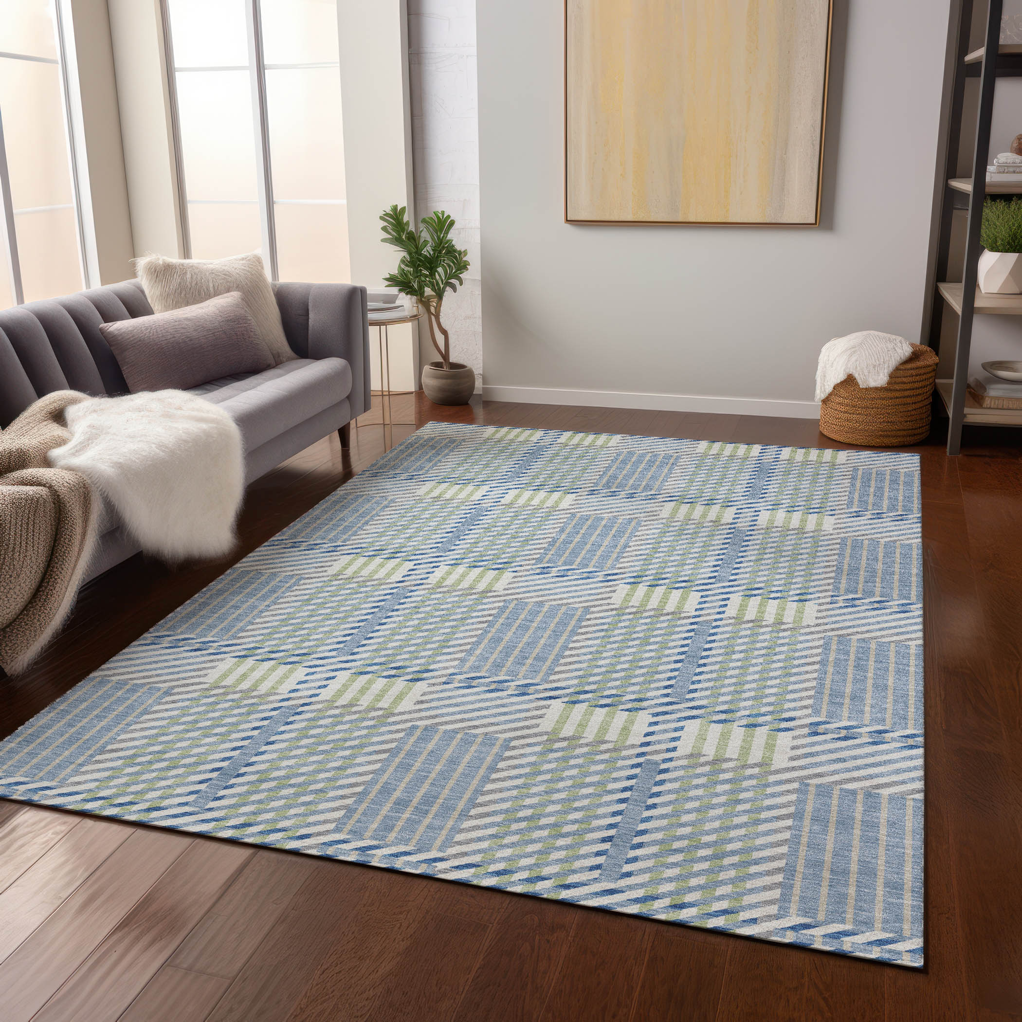 Addison Rugs ACN1000DN8X10 Chantille ACN1000DN 8 x 10 (ft) Polyester Denim Rectangular Indoor/Outdoor Geometric Machine washable Area rug
