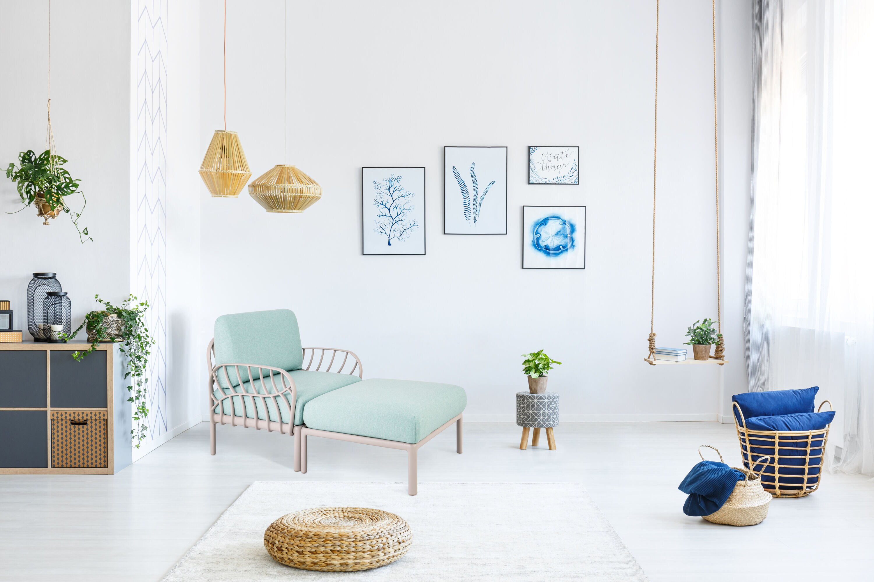 Lagoon 7215G6-CLLG3 Laurel Gray Plastic Frame Stationary Conversation Chair with Green Cushioned Seat