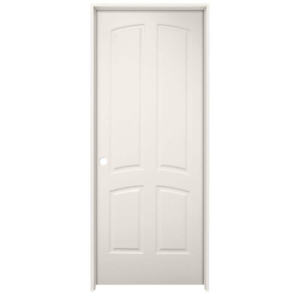 American Building Supply LO966653 28-in x 80-in White Solid core 4-panel arch top Right hand Smooth Prefinished MDF Flat Jamb Single Prehung Interior Door