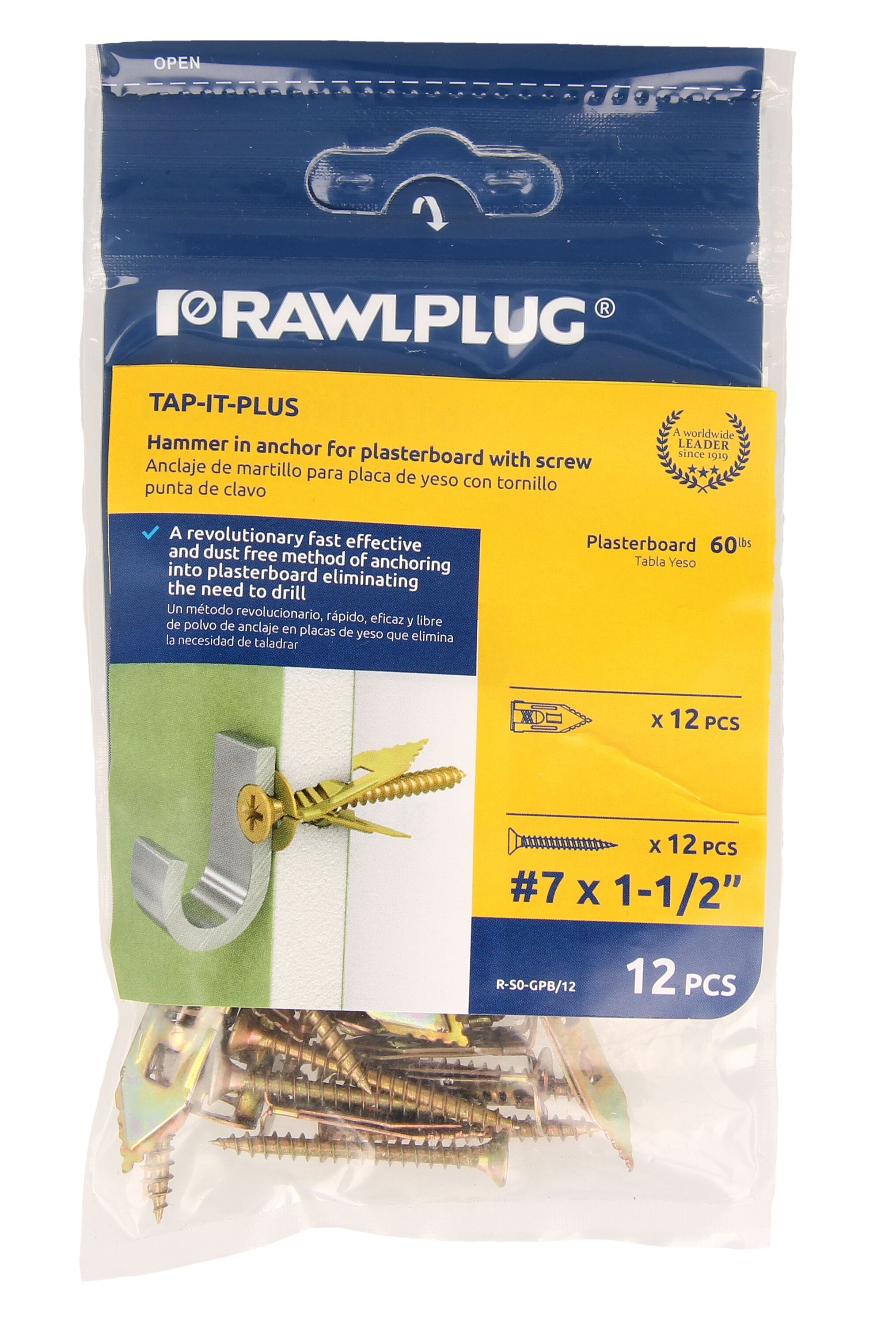 Rawlplug R-S0-GPB 12 CT TAP-IT 50-lbs. 1-1/4-in Drywall Anchors with Screws Included 12 -Pack
