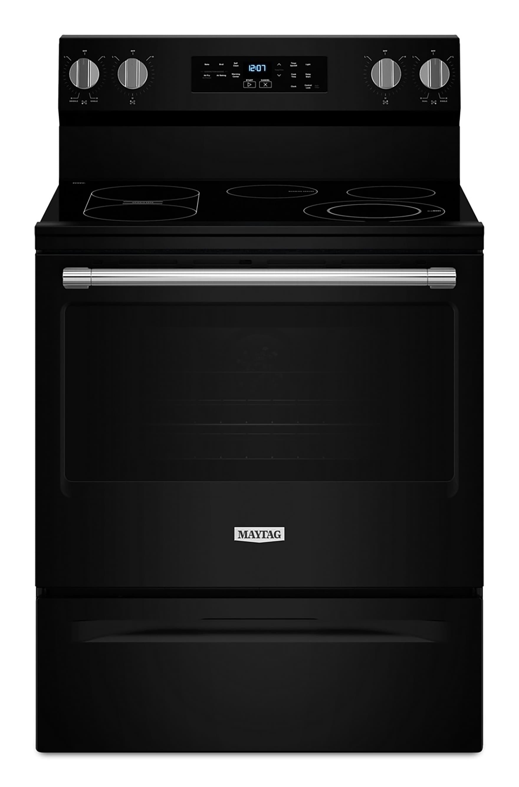 Maytag MFES6030RB 30-in Glass Top 5 burners 5.3-cu ft Air Fry Freestanding Electric Range ( Black )
