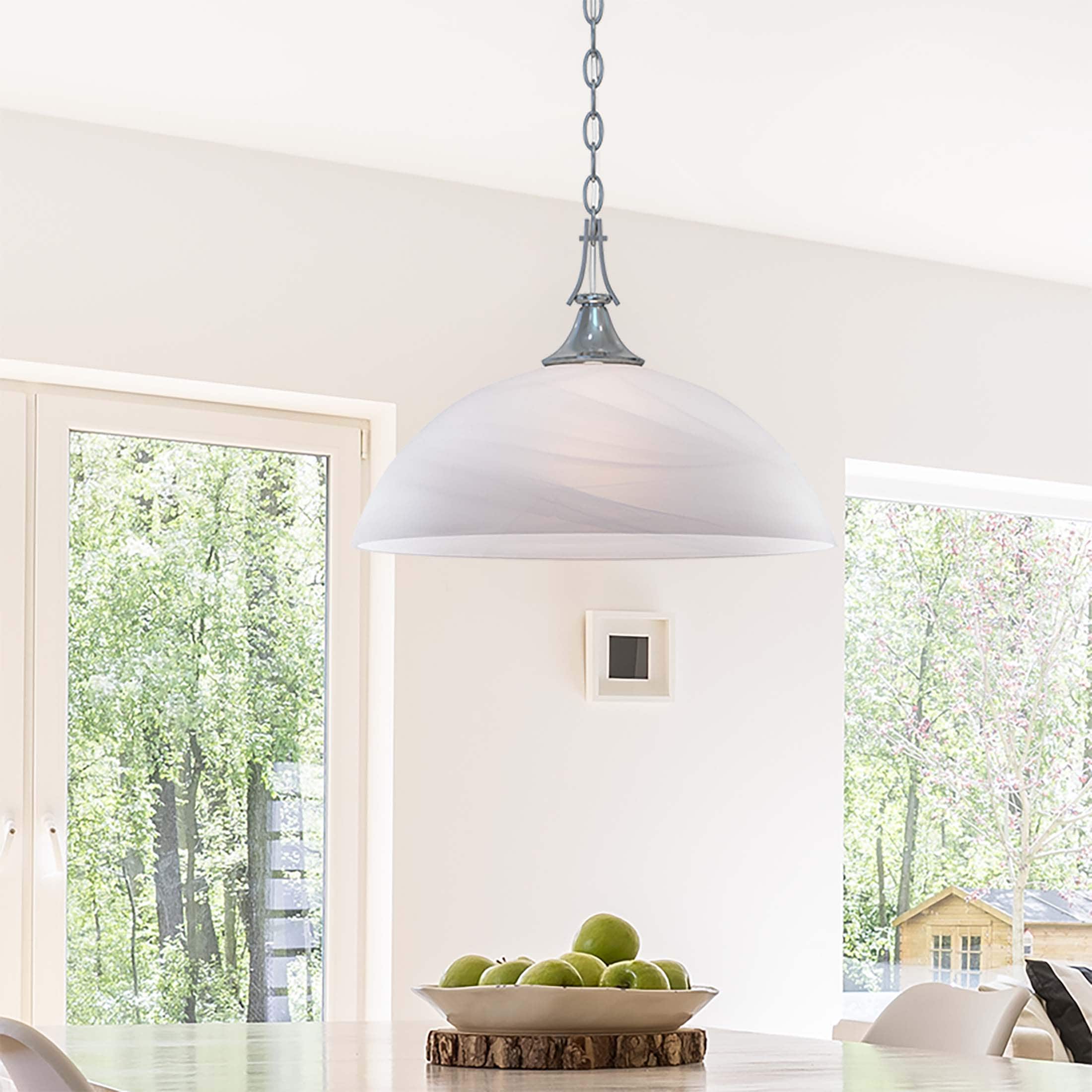 Durango Traditional Brushed Nickel Bowl Pendant with Alabaster Glass