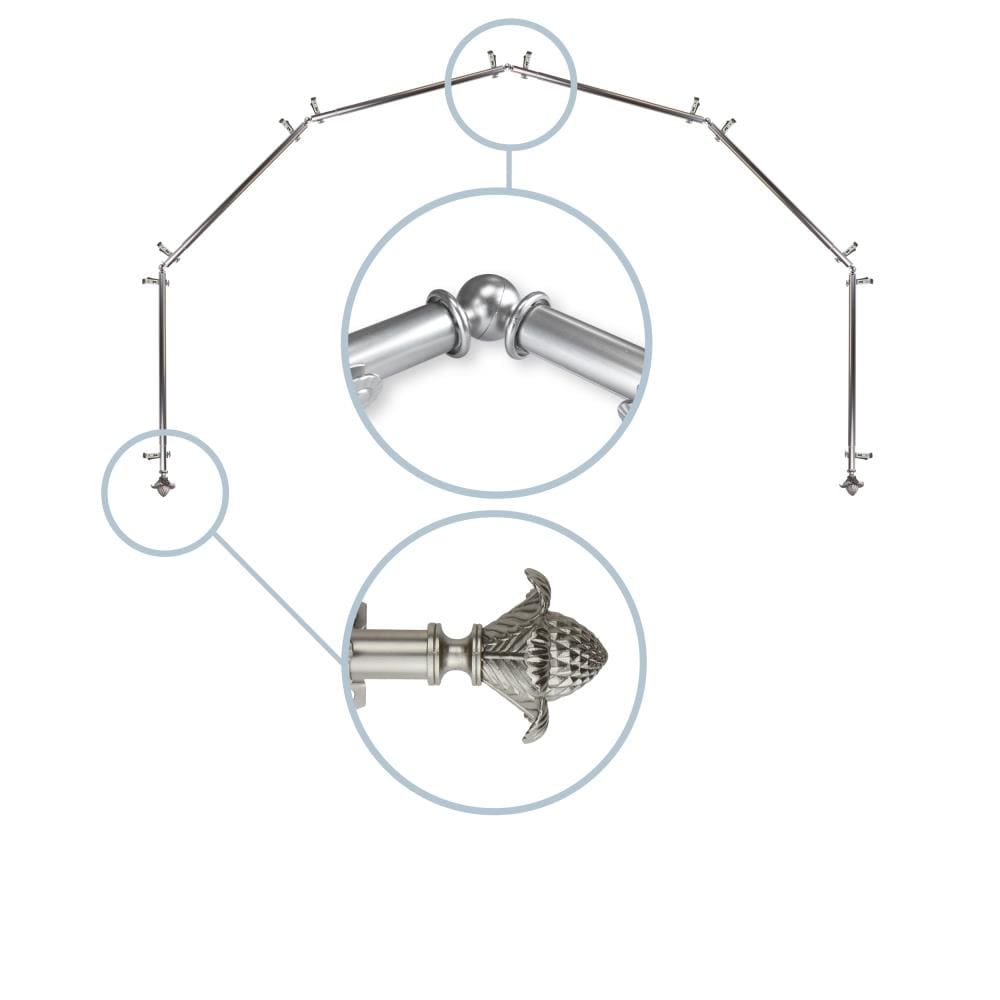 Hart & Harlow L6BAY-40-5 Bloom 13/16-in 6-sided 28-in to 48-in Satin nickel Steel Bay window curtain rod with Finials
