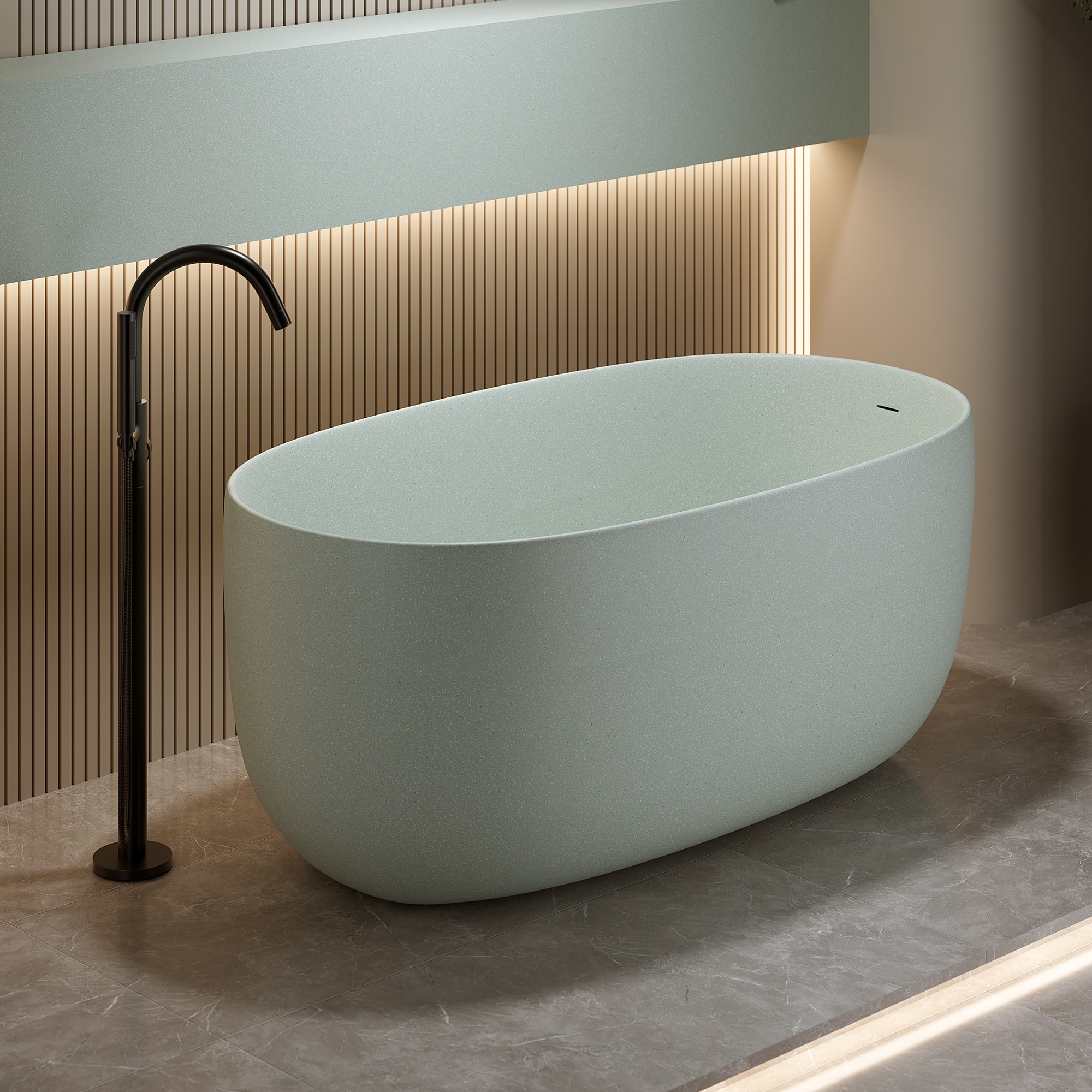 Vynxaria - 47-in Turquoise Green Solid Surface Stone Resin Freestanding Soaking Bathtub