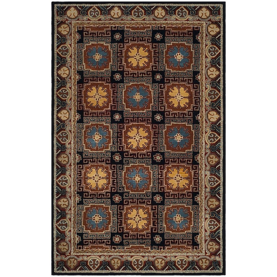 Safavieh Heritage Ajmer 3 x 5 Navy/Orange Indoor Floral/Botanical Oriental Handcrafted Throw Rug Safavieh Heritage Ajmer 3 x 5 Navy/Orange Indoor Floral/Botanical Oriental Handcrafted Throw Rug